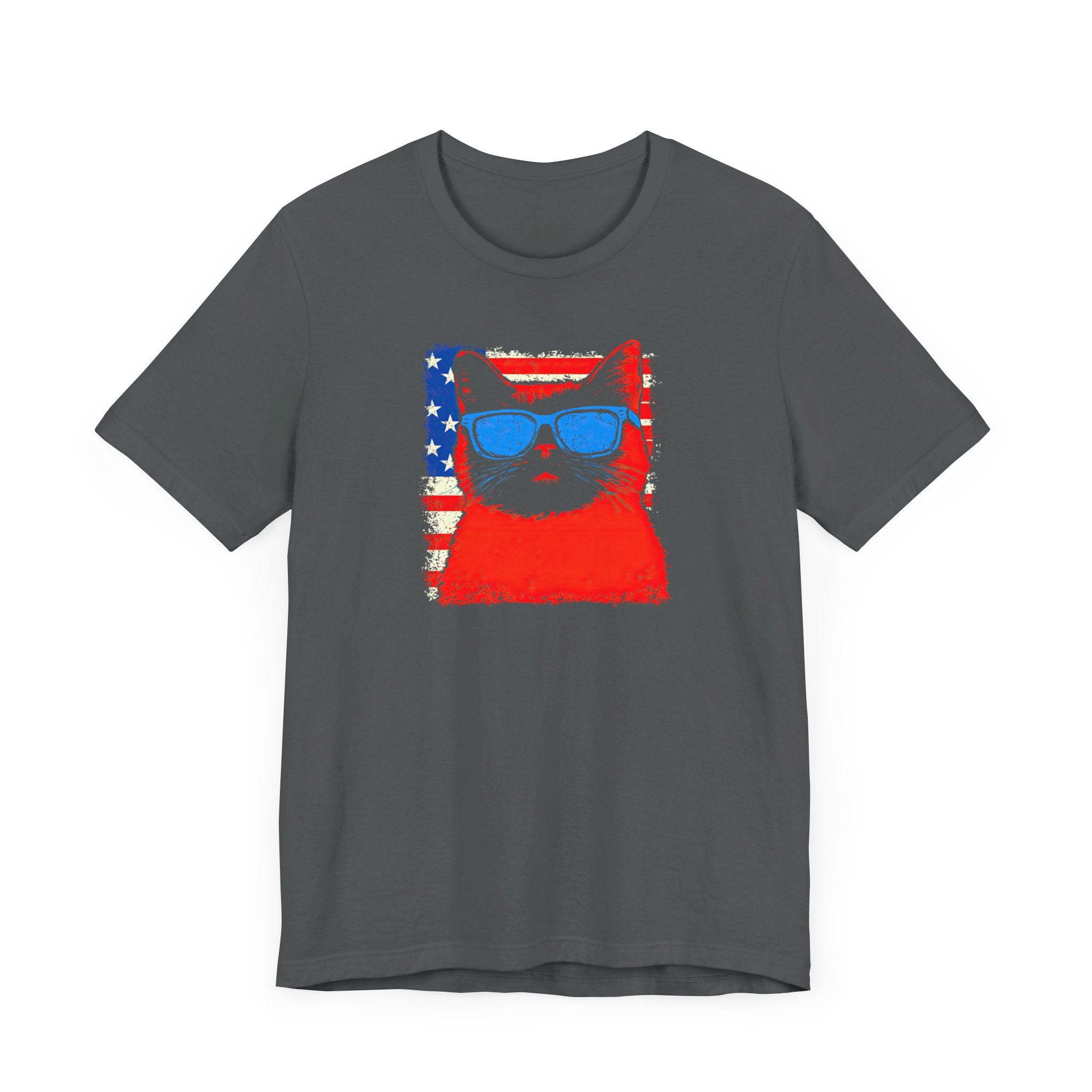 Patriotic Cat Graphic Tee – American Flag Cool Cat Shirt