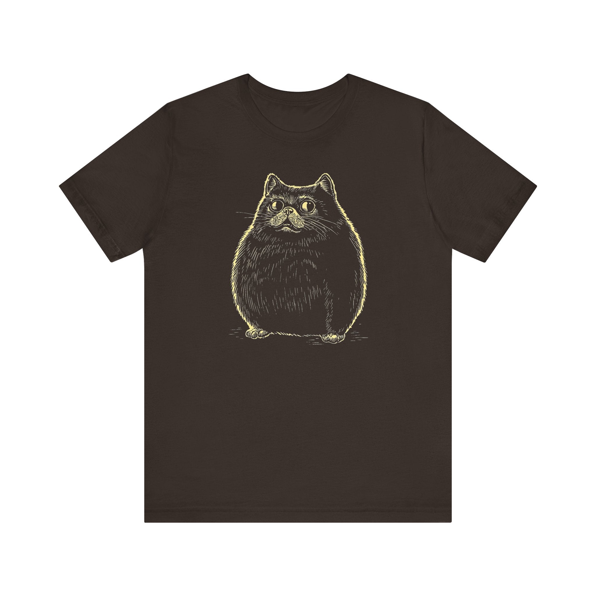 Chubby Black Cat Illustration T-Shirt