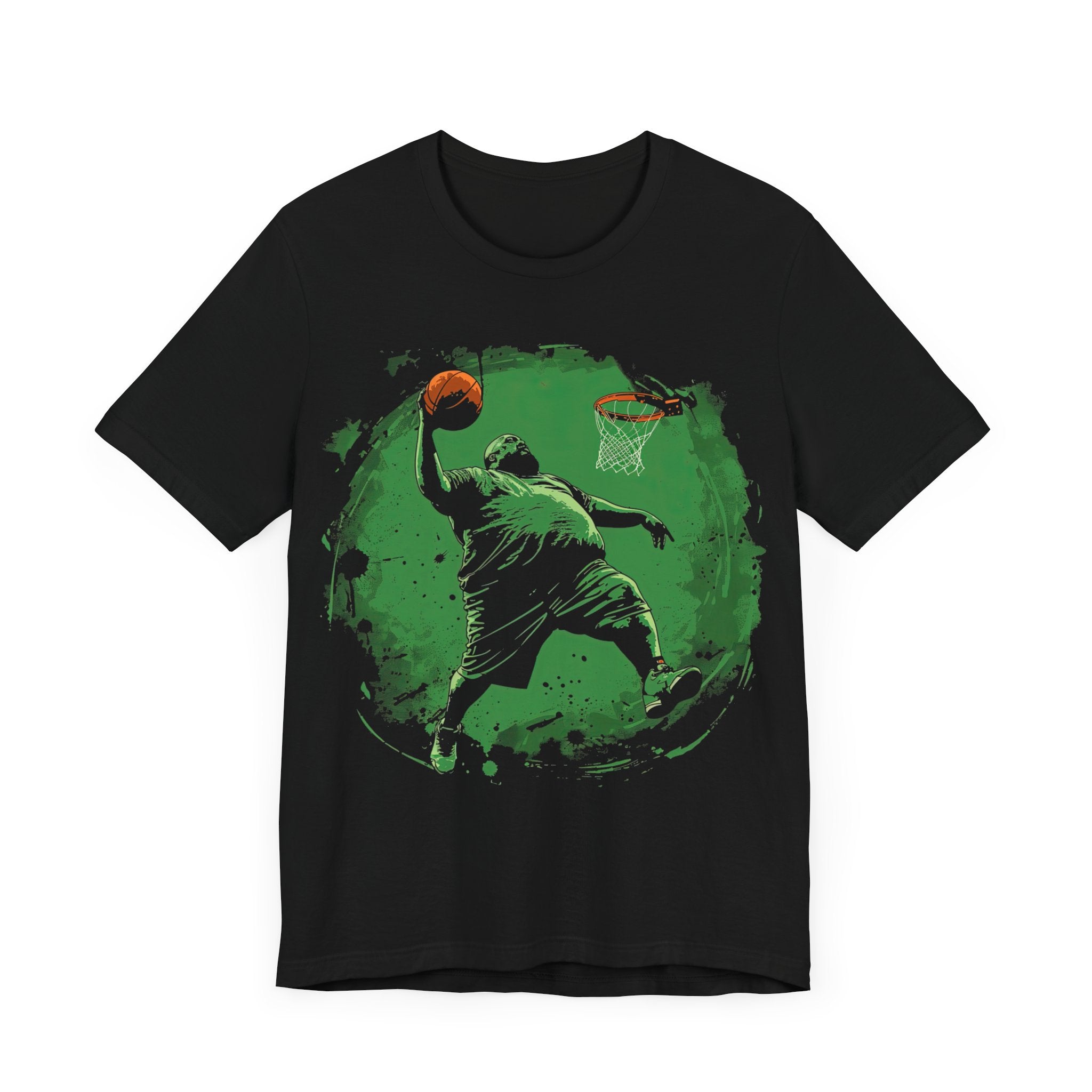 Green FN Slam Dunk T-Shirt, Ironic Perfect Shot Graphic Tee, Viral Meme-Inspired Sports Apparel, Eye-Catching Green Splash Design