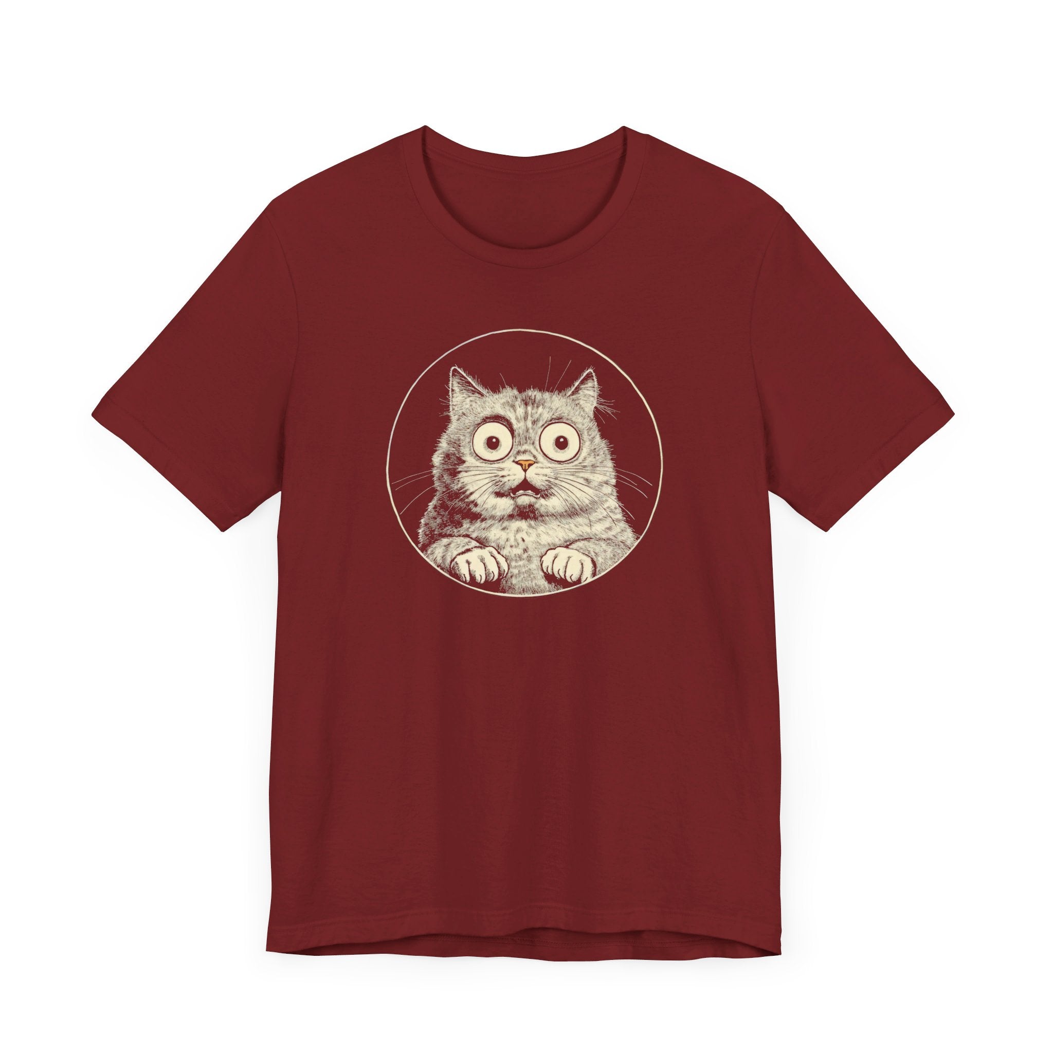 Wide-Eyed Cat Graphic Tee – Vintage Style Cat Lover Shirt