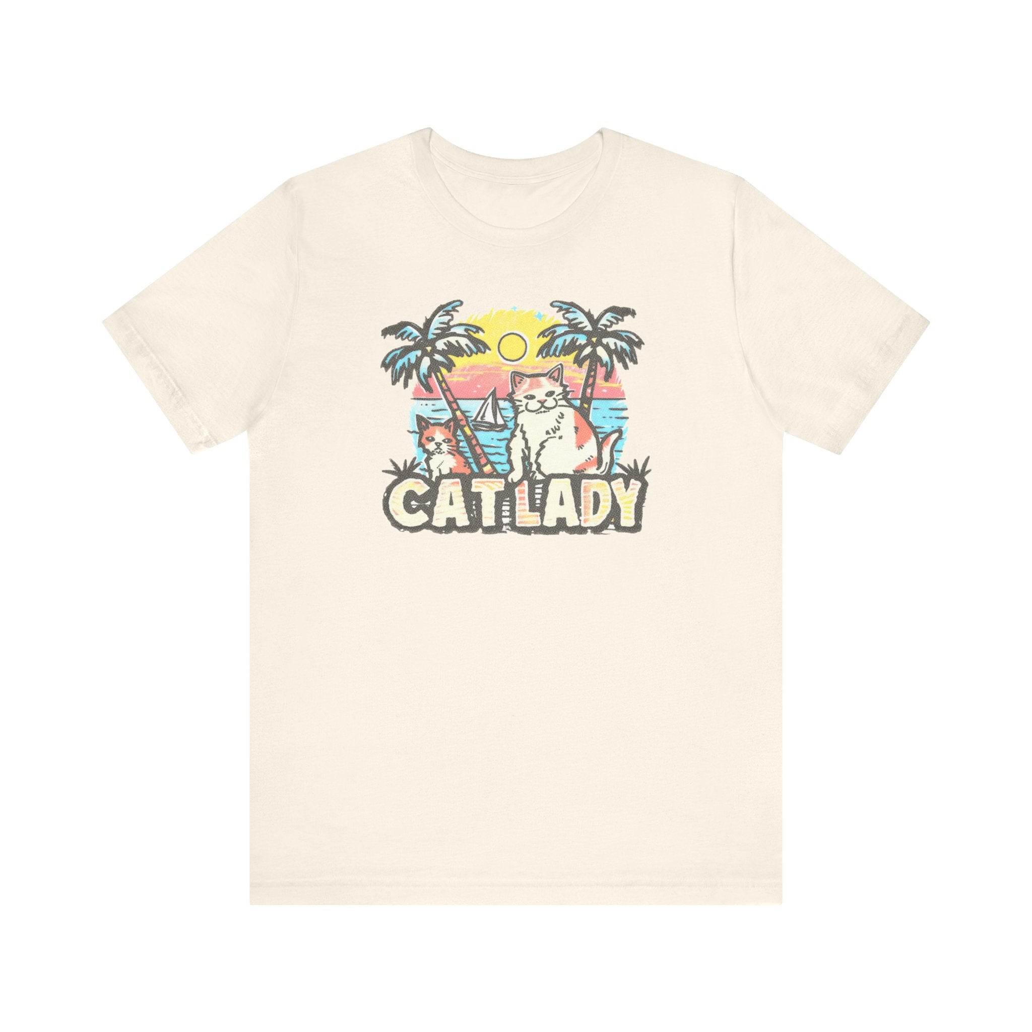 Cat Lady Tropical T-Shirt - Fun Summer Beach Feline Tee