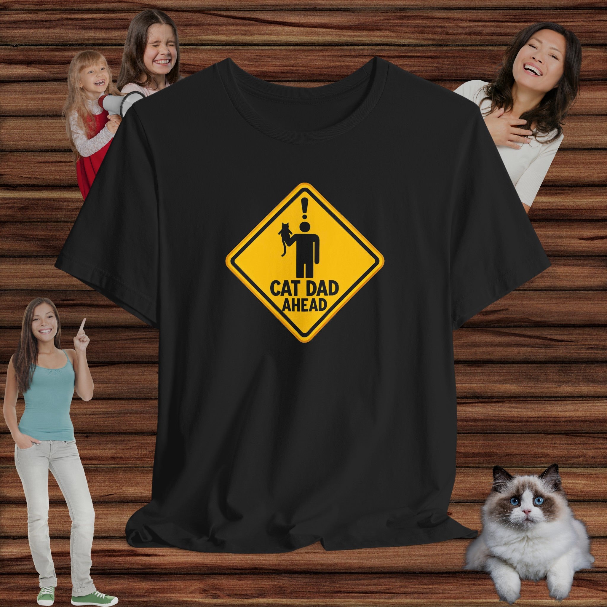 Cat Dad Ahead Funny Warning Sign T-Shirt