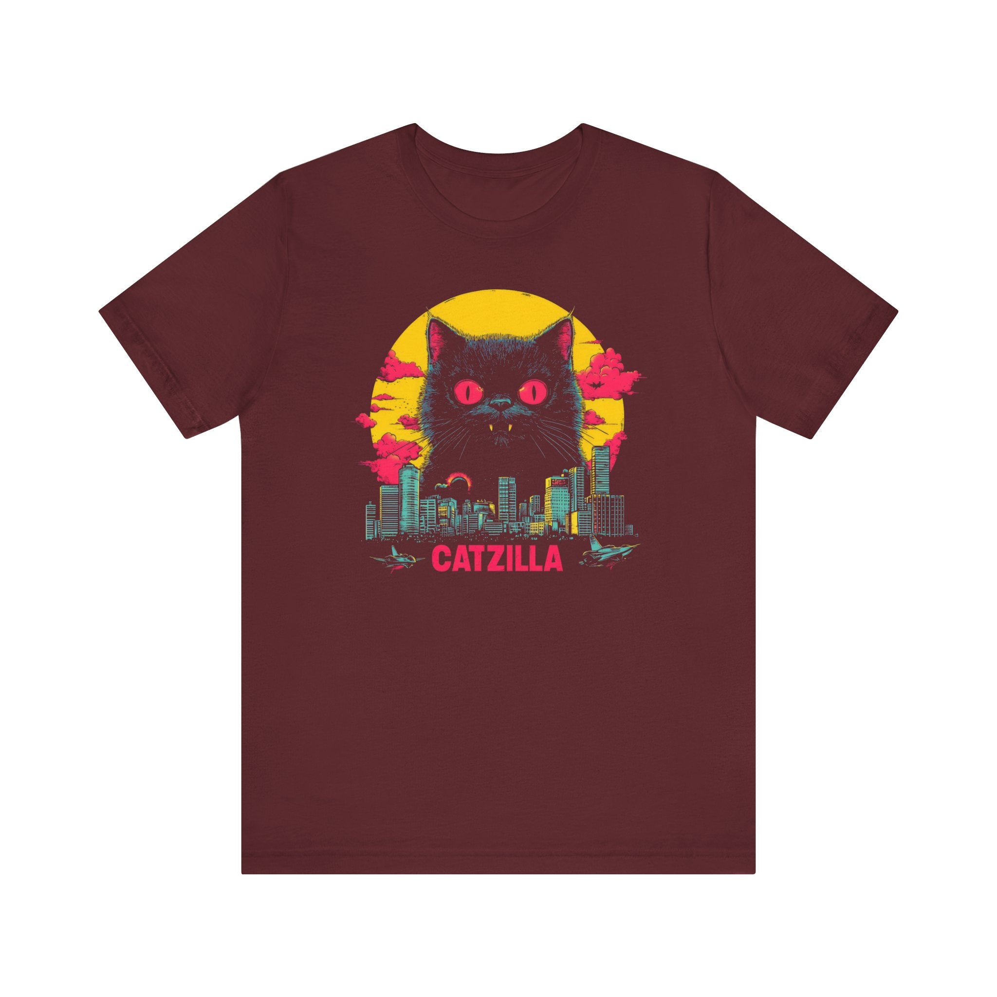 Catzilla Neon Night T-Shirt Retro Cat City Design