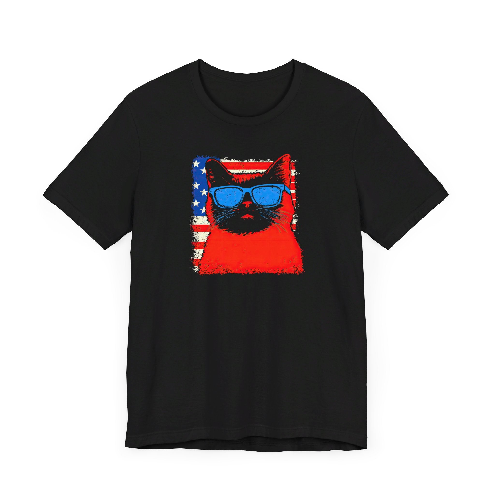 Patriotic Cat Graphic Tee – American Flag Cool Cat Shirt