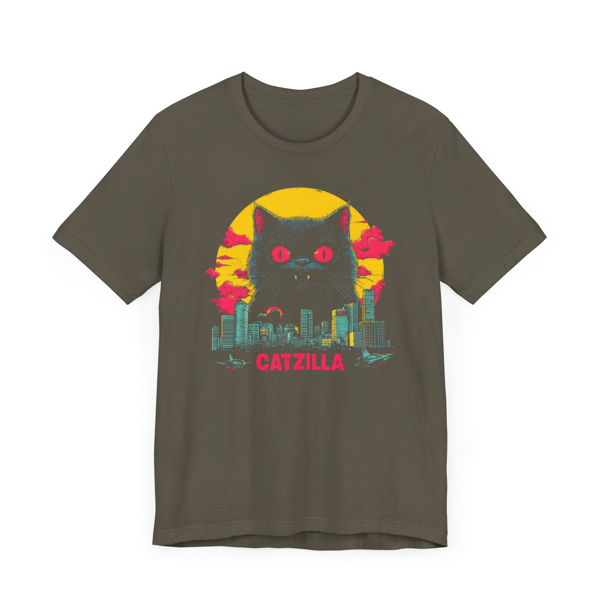 Catzilla Neon Night T-Shirt Retro Cat City Design