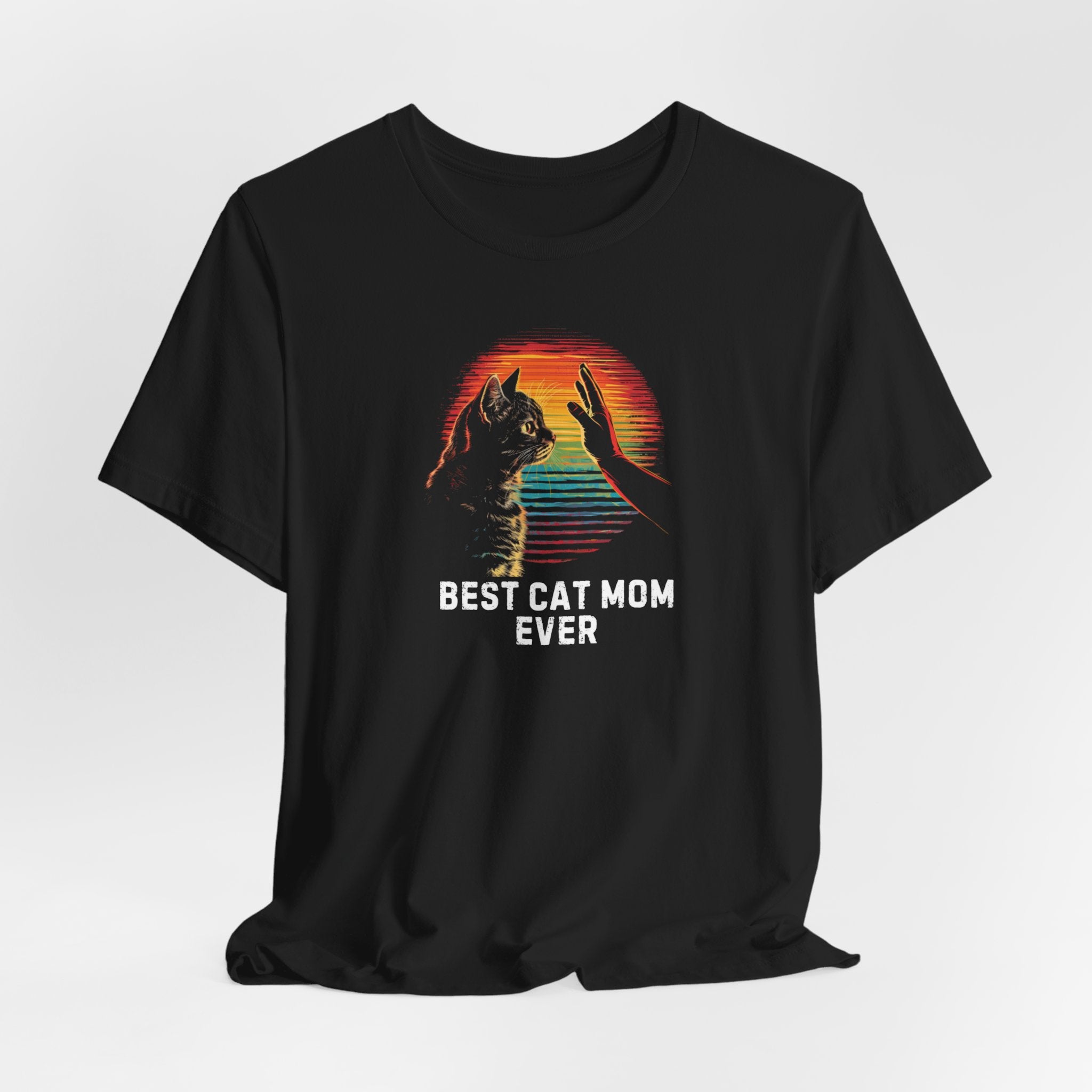 Best Cat Mom Ever Retro Sunset No High Five for You Shirt Funny Cat Lover Tee