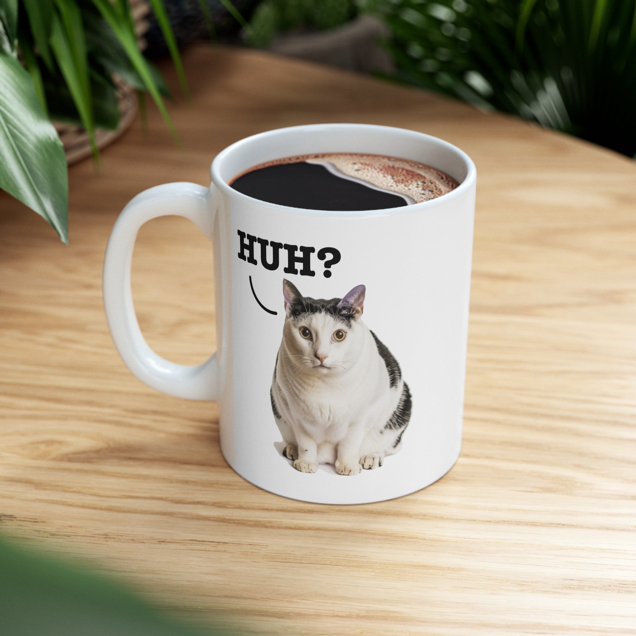 Cute Cat 'Huh?' Meme Coffee Mug - Original Art, Funny Cat Expression Mug, Perfect Gift for Cat Lovers Ceramic Mug, (11oz, 15oz)