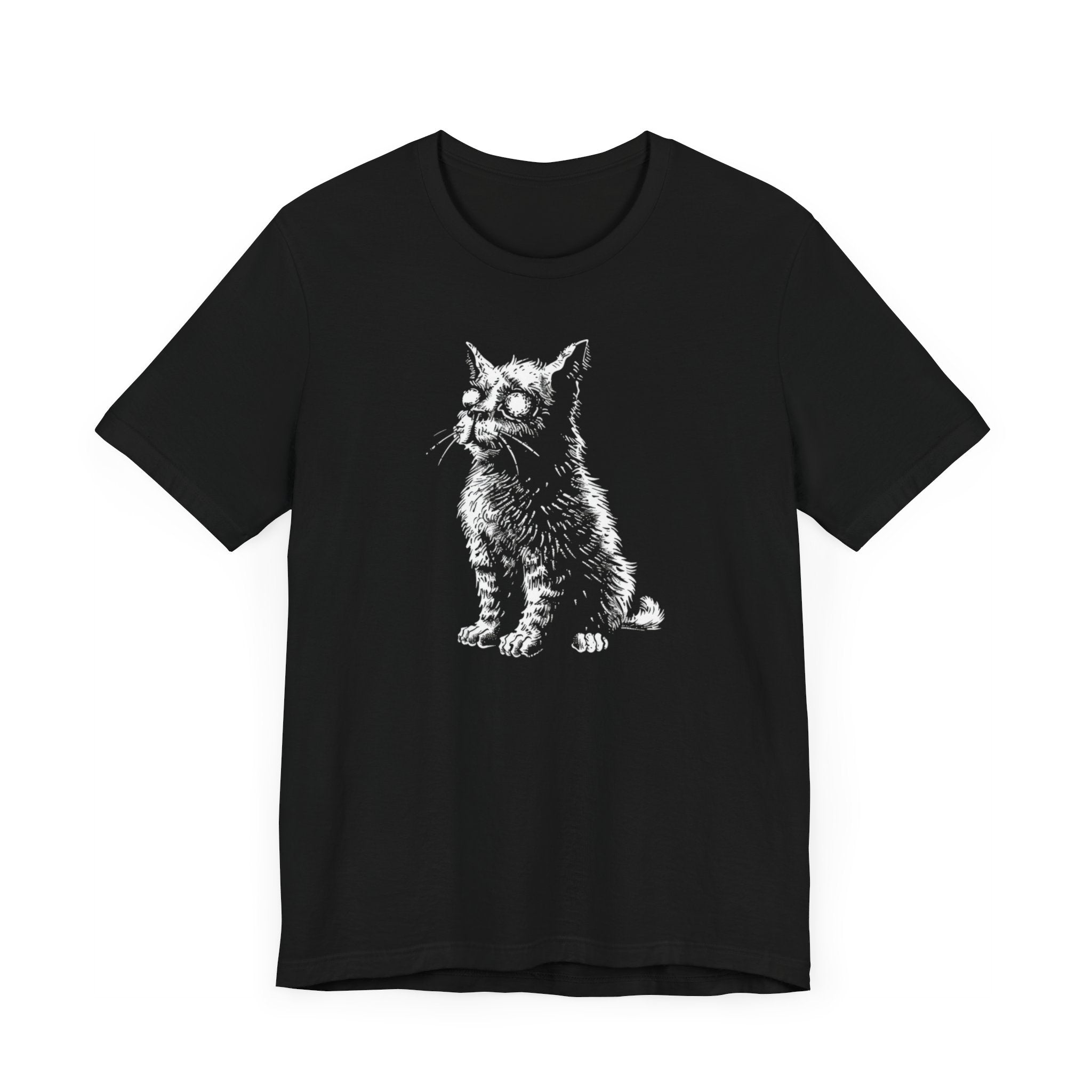 Gothic Cat T-Shirt - Black and White Feline Art Tee