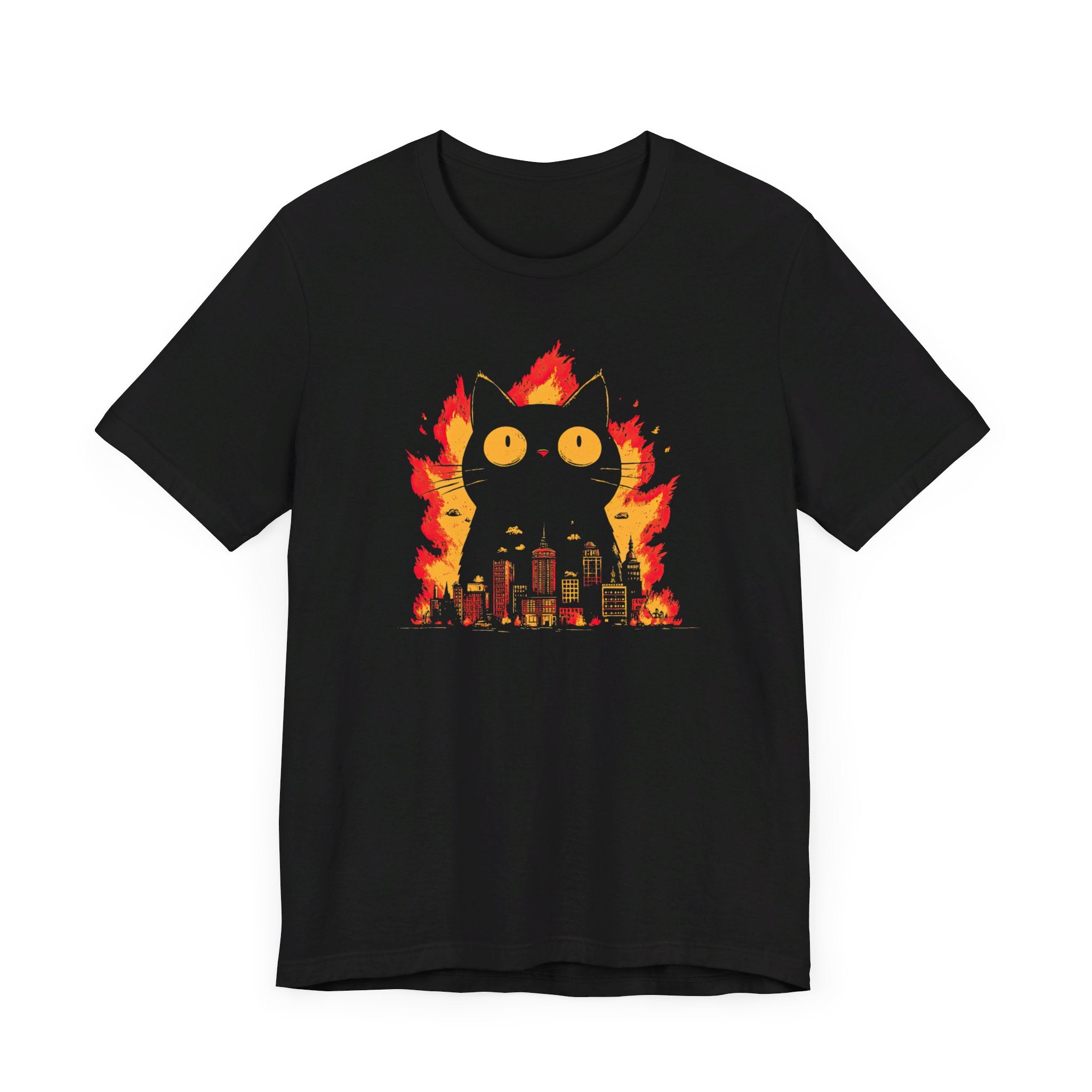 Catzilla Inferno T-Shirt Black Cat Fire City Design