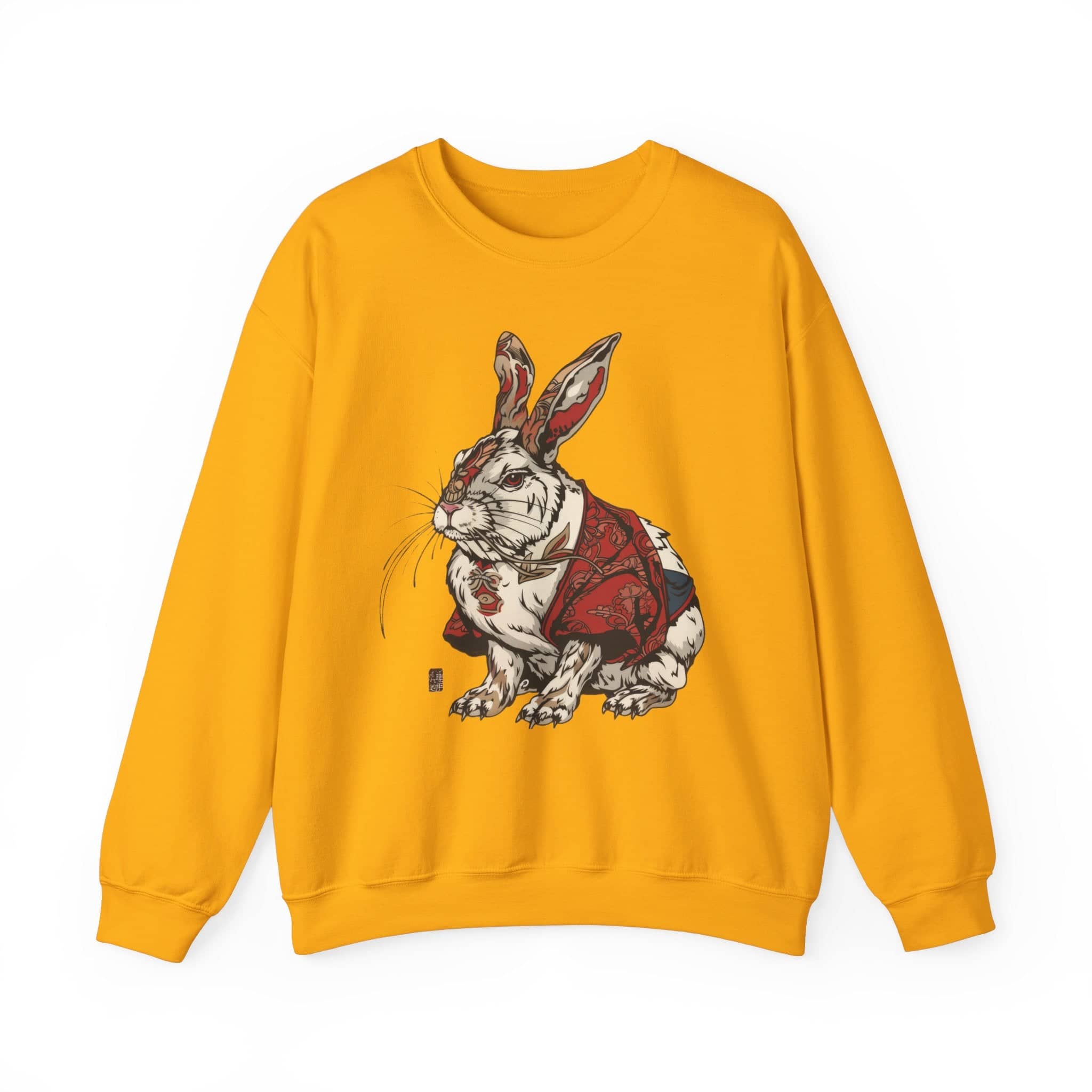 Unique Samurai Rabbit Sweatshirt, Traditional Japanese Inspired Hare Art, Cultural Animal Print Pullover, Artistic Bunny Graphic Sweater Unisex Heavy Blend™ Crewneck Sweatshirt