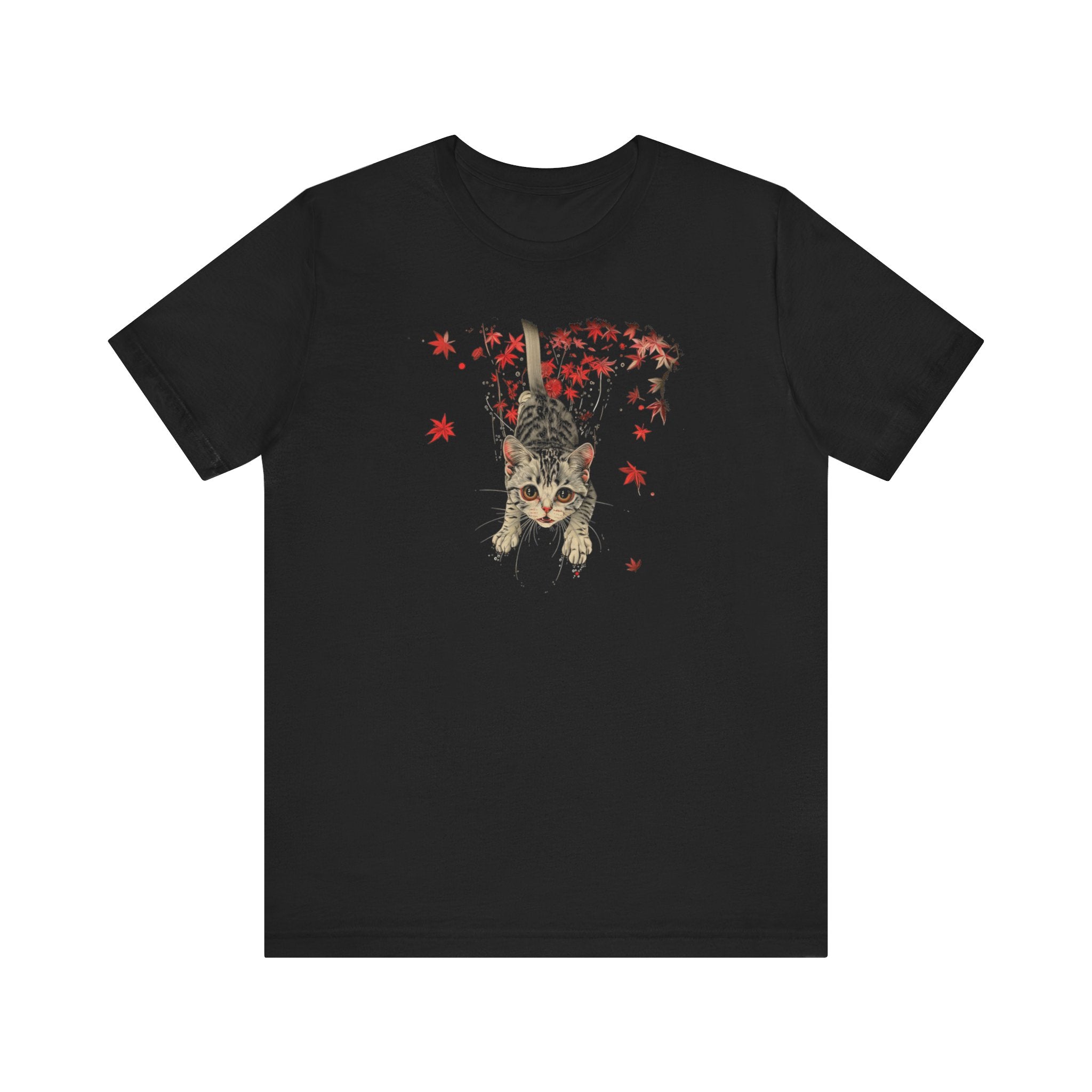 Autumn Leaves Cat T-Shirt - Fall Feline Graphic Tee