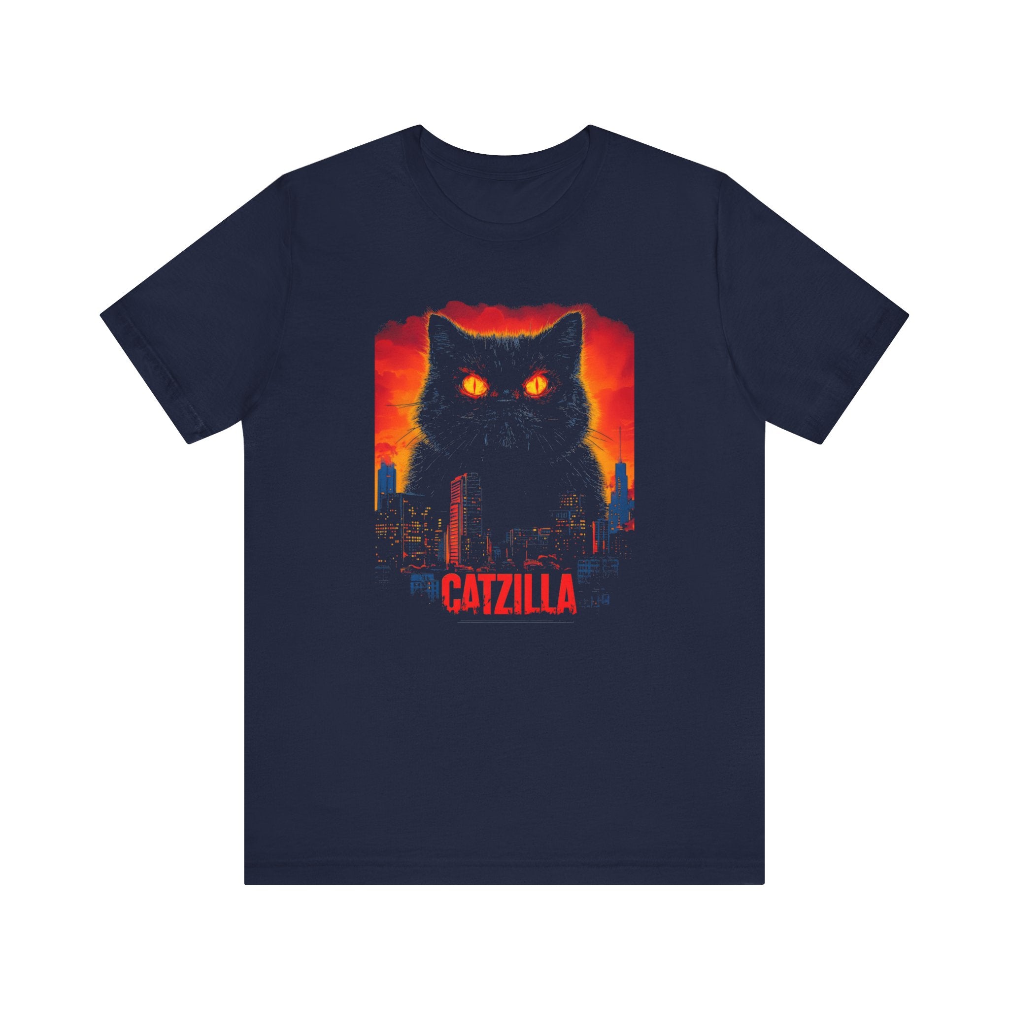 Catzilla Night Terror T-Shirt Black Cat Fiery Eyes Design