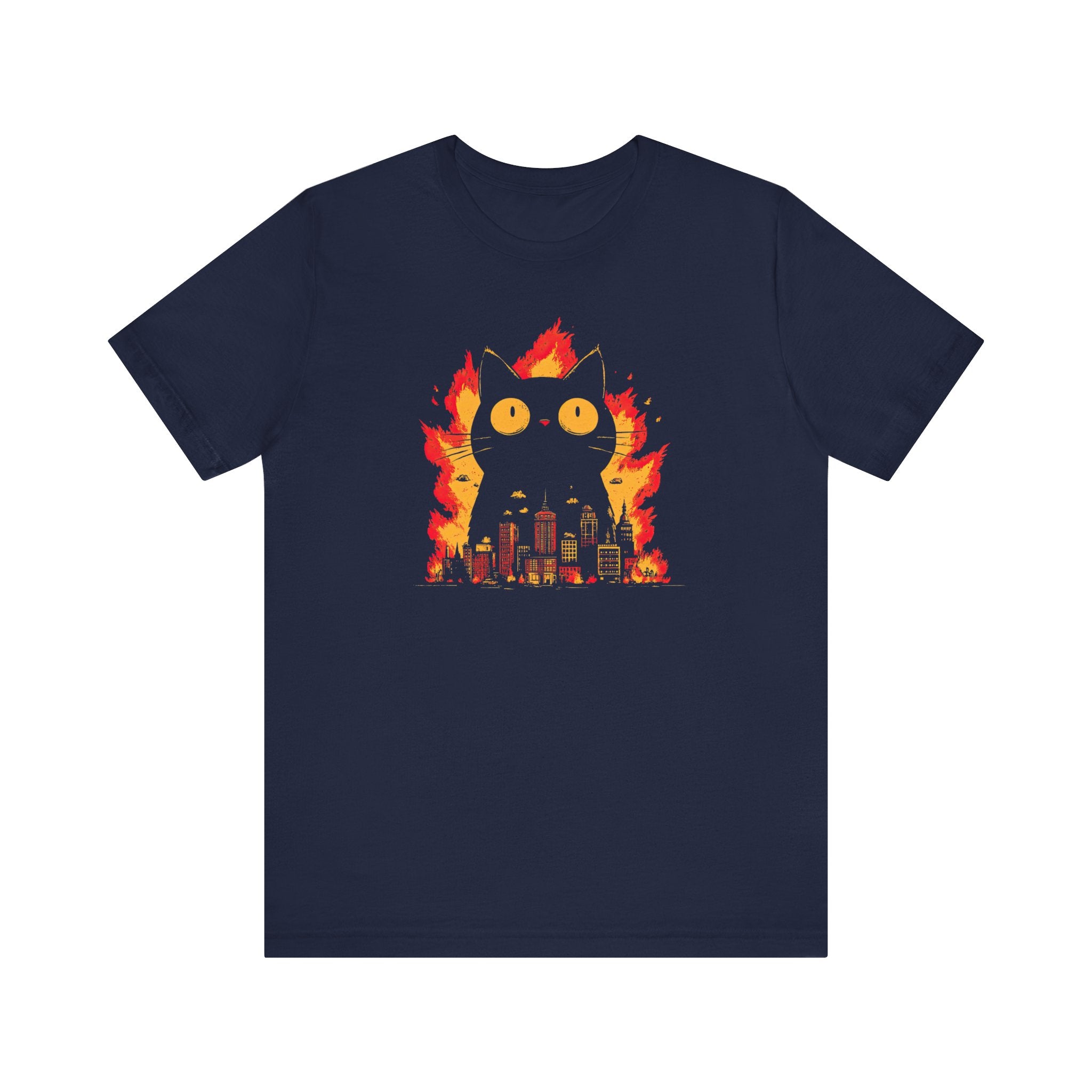 Catzilla Inferno T-Shirt Black Cat Fire City Design