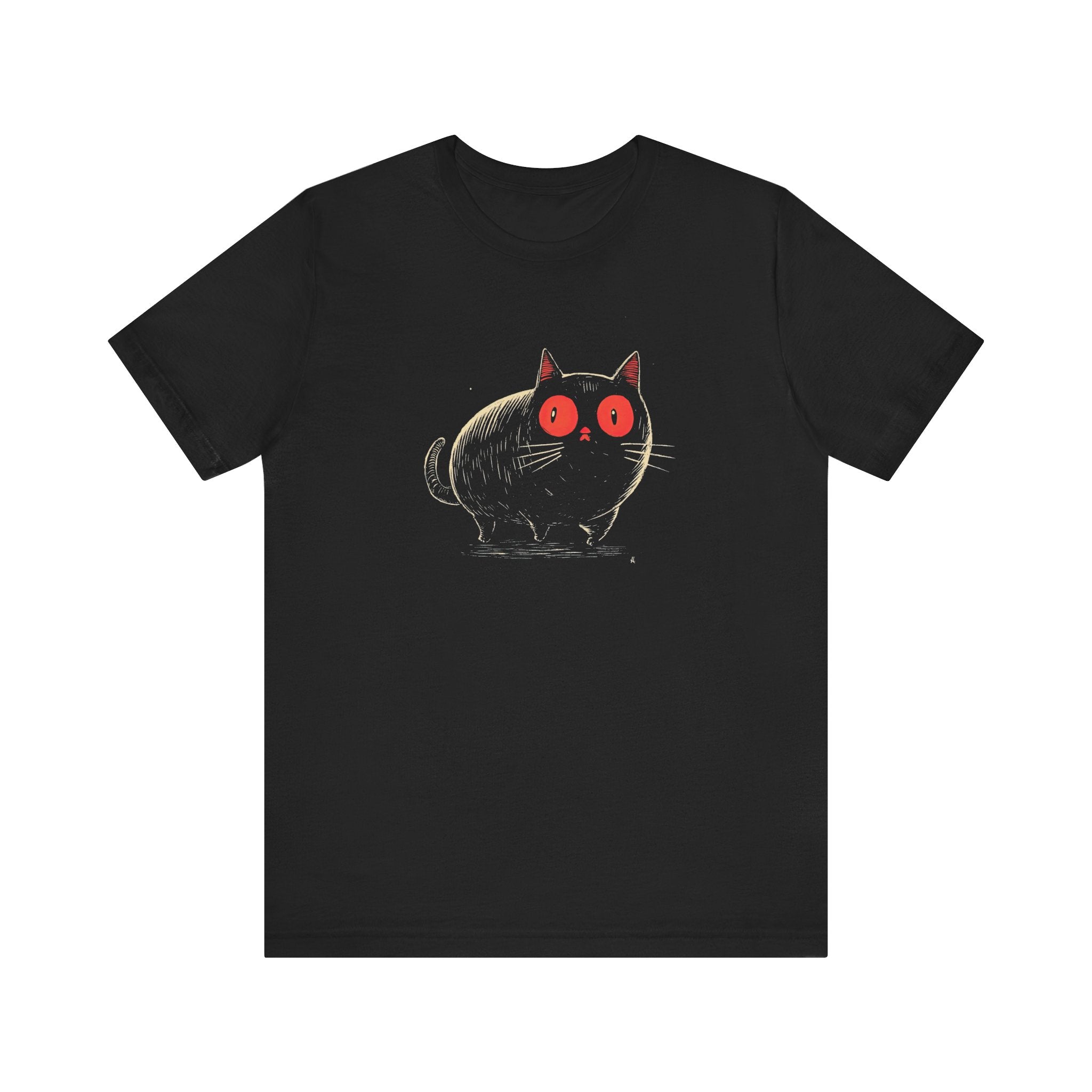 Adorable Black Cat T-Shirt – Red-Eyed Cartoon Feline Tee