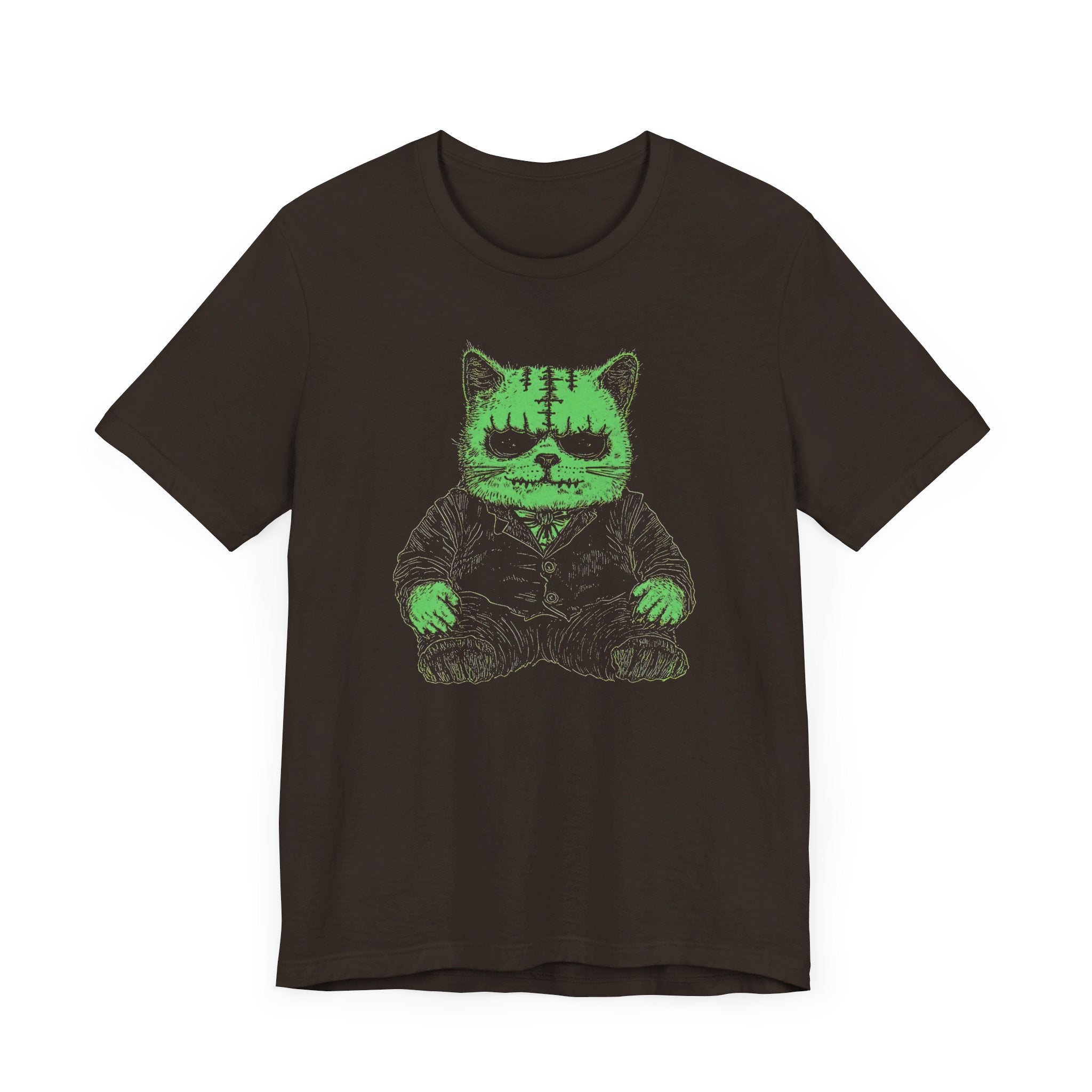 Franken-Kitty T-Shirt - Adorable Green Frankenstein Cat Design