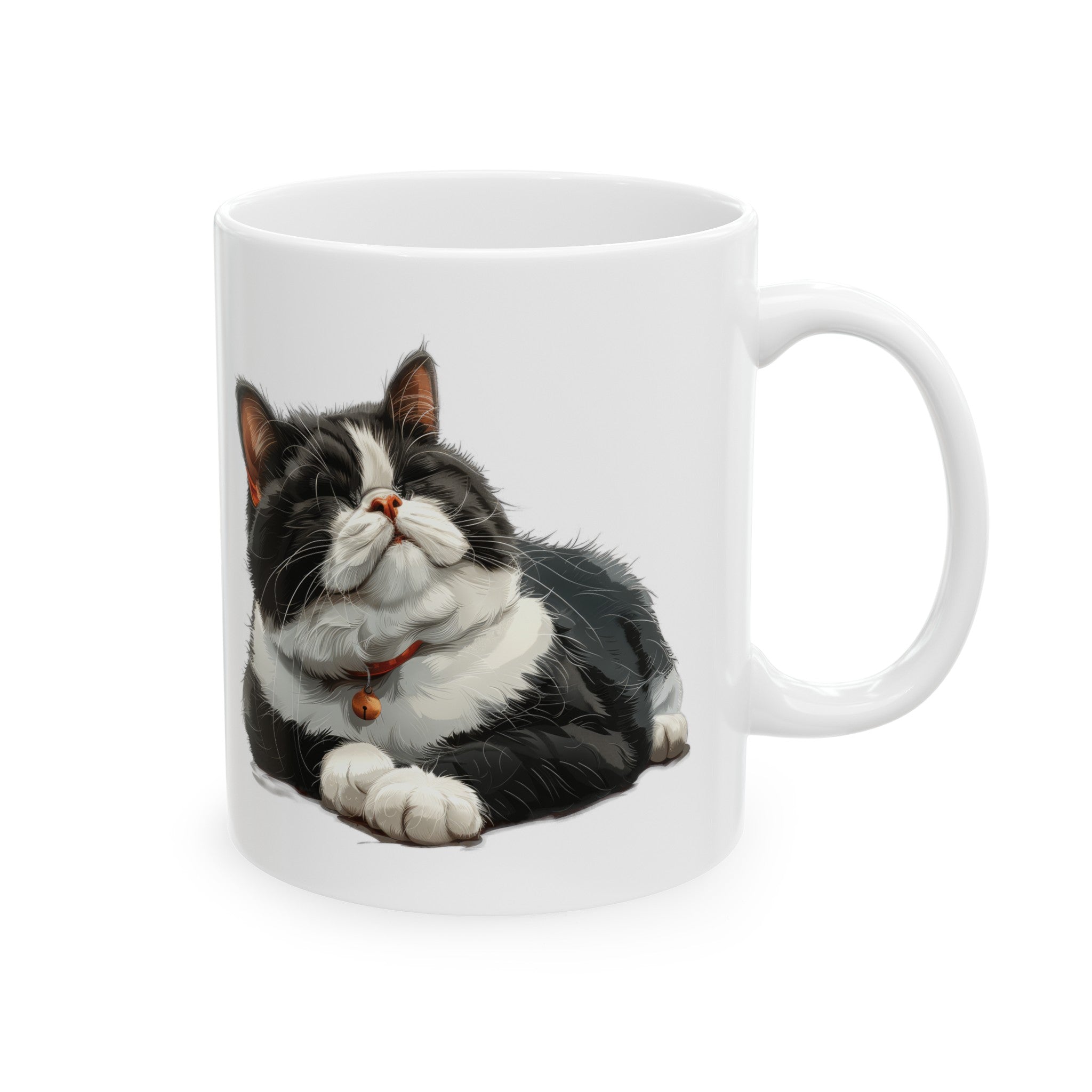 Sitting and Sleeping Tuxedo British Shorthair Cat Ceramic Mug, (11oz, 15oz)