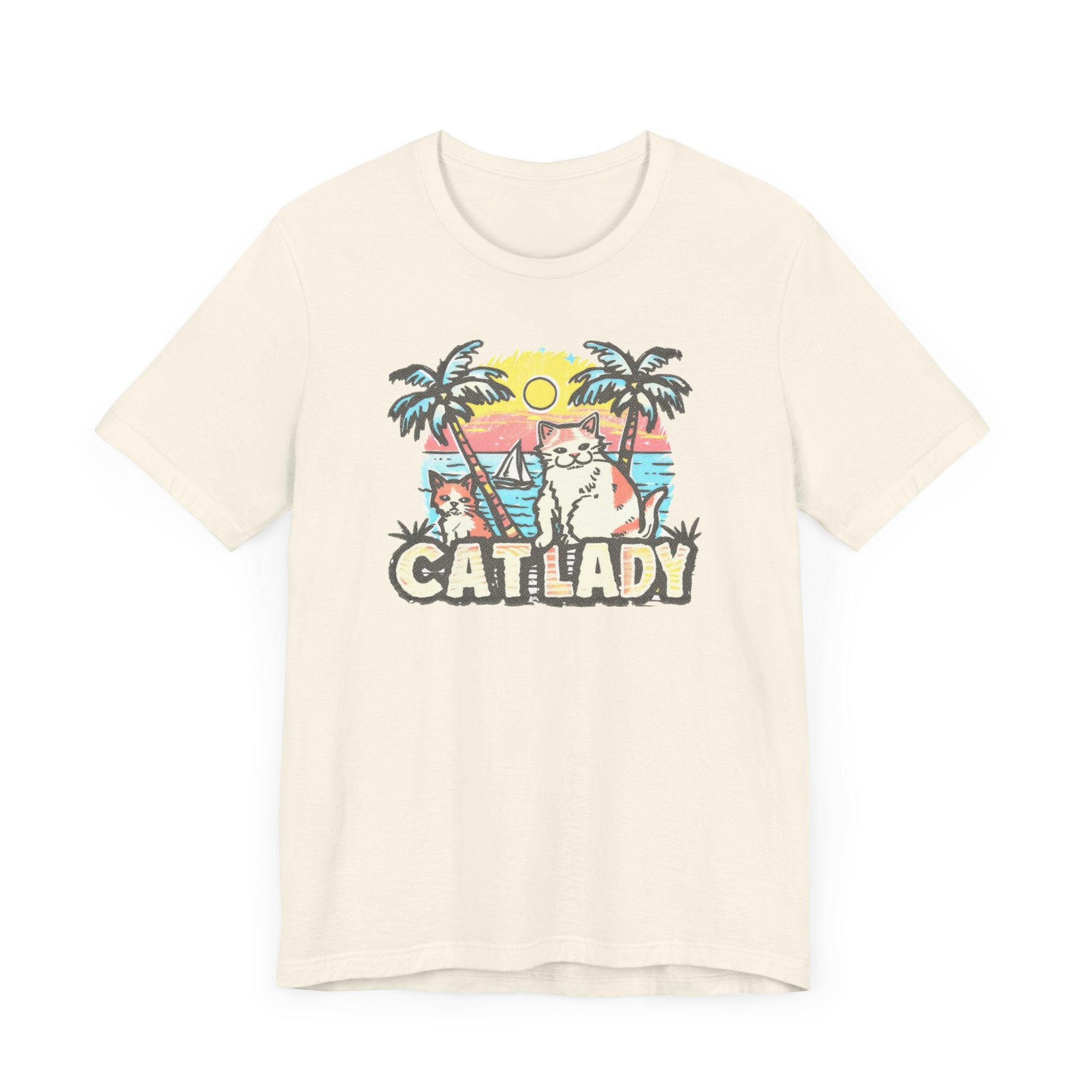 Cat Lady Tropical T-Shirt - Fun Summer Beach Feline Tee