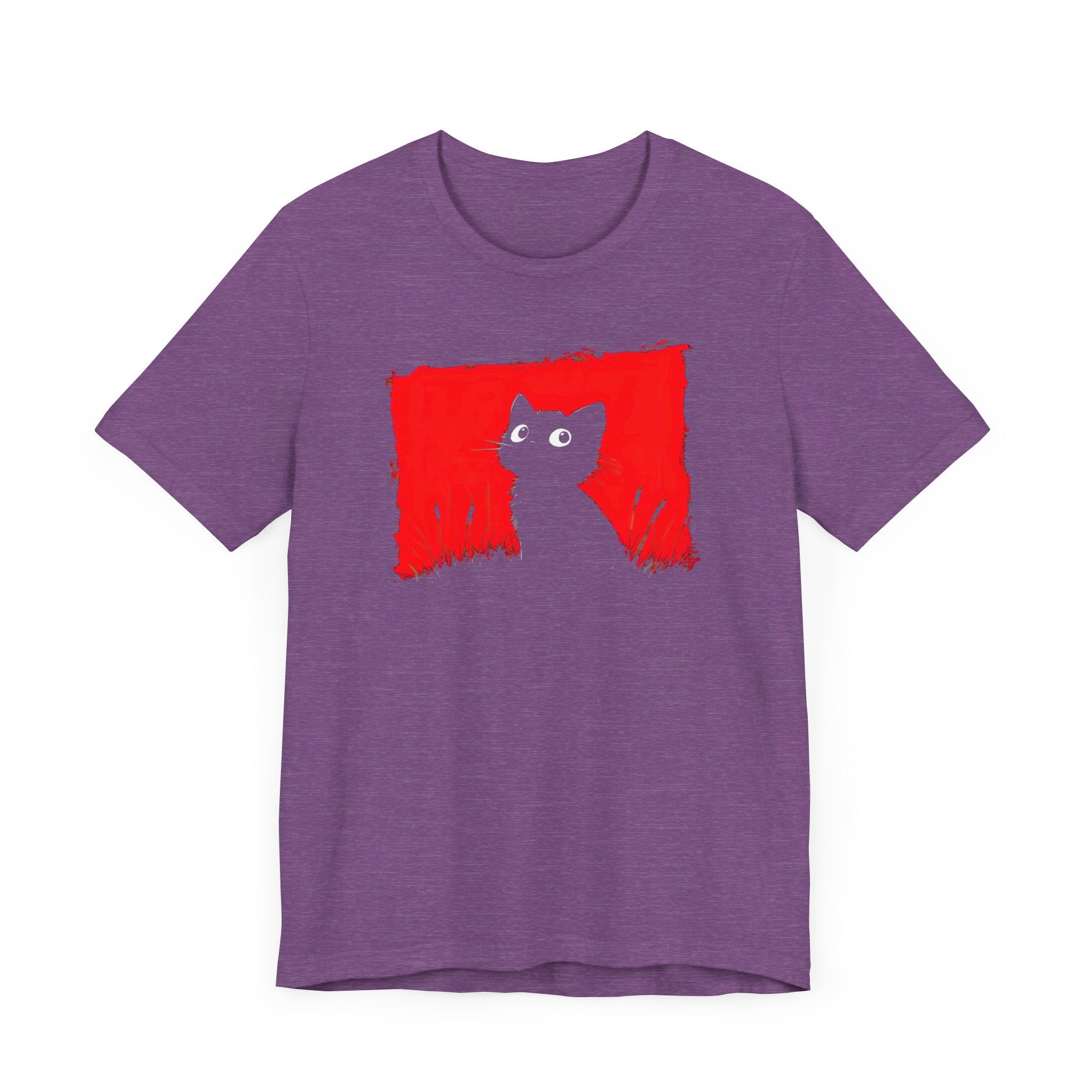 Minimalist Black Cat T-Shirt - Striking Red Background Design