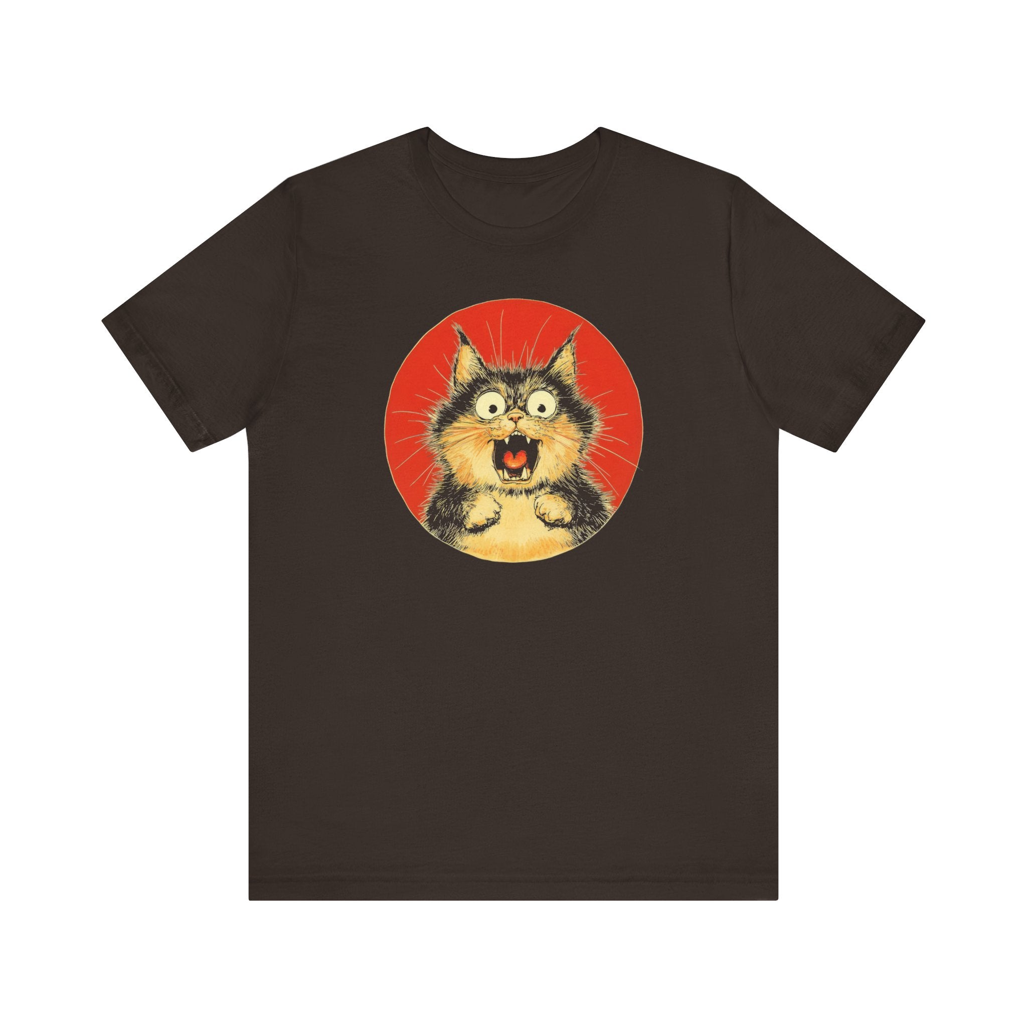 Surprised and Screaming Cat Graphic Tee – Vintage Style Cat Lover Shirt