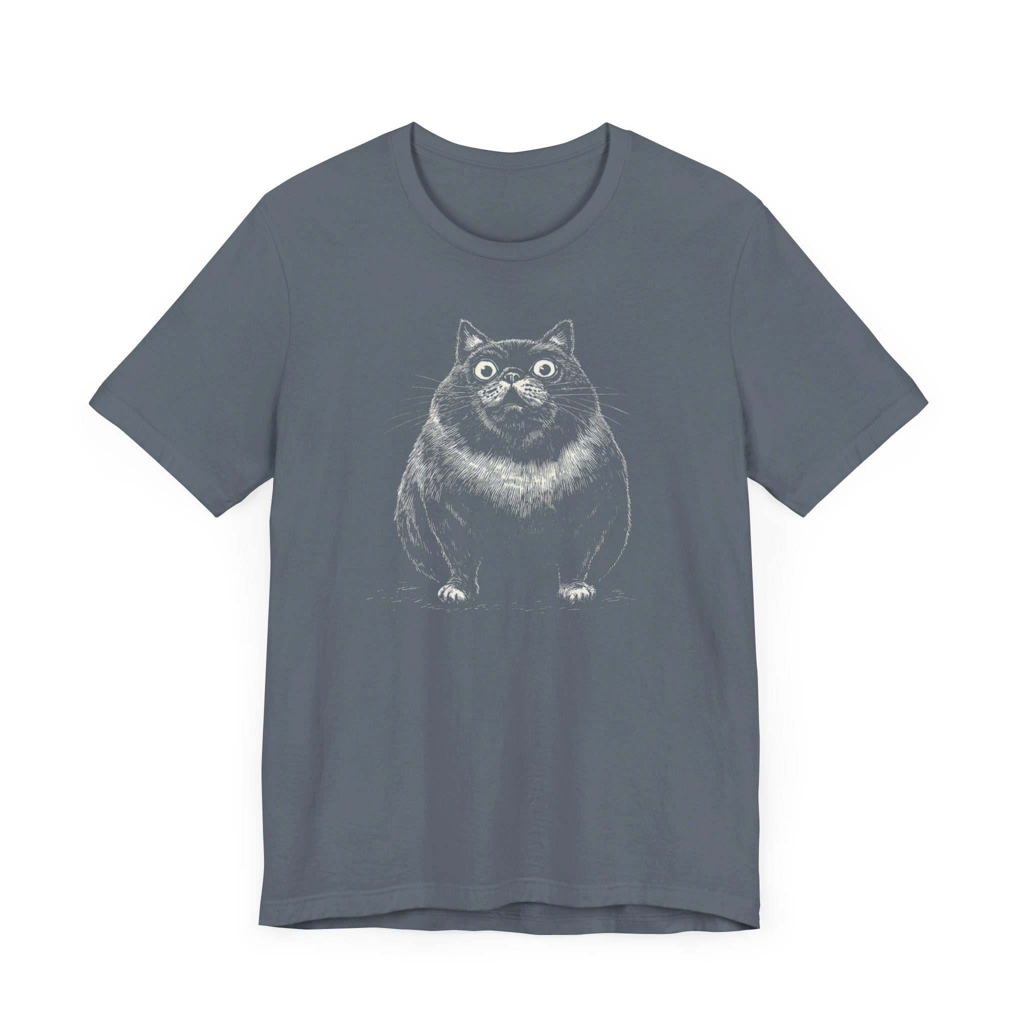 Wide-Eyed Chubby Cat T-Shirt – Adorable and Quirky Cat Lover Tee