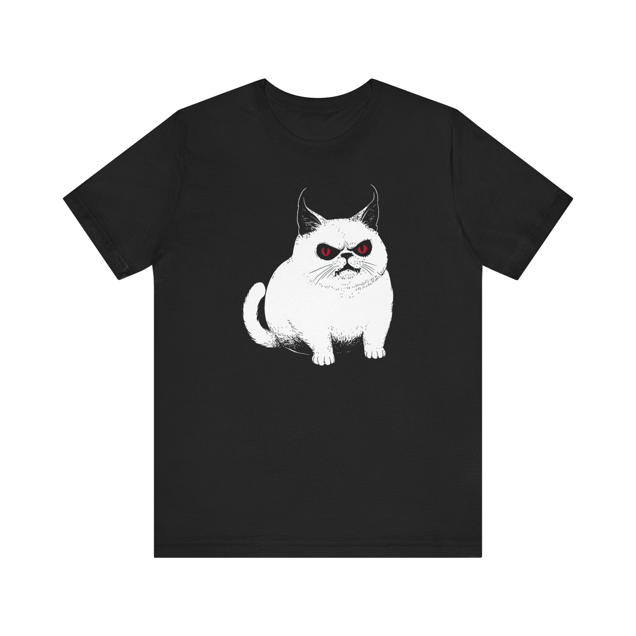 Grumpy White Cat T-Shirt with Red Eyes - Cute and Sassy Design