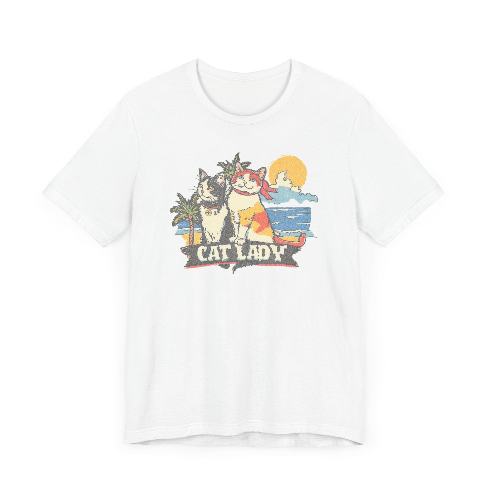 Cat Lady Beach T-Shirt - Fun Summer Feline Graphic Tee