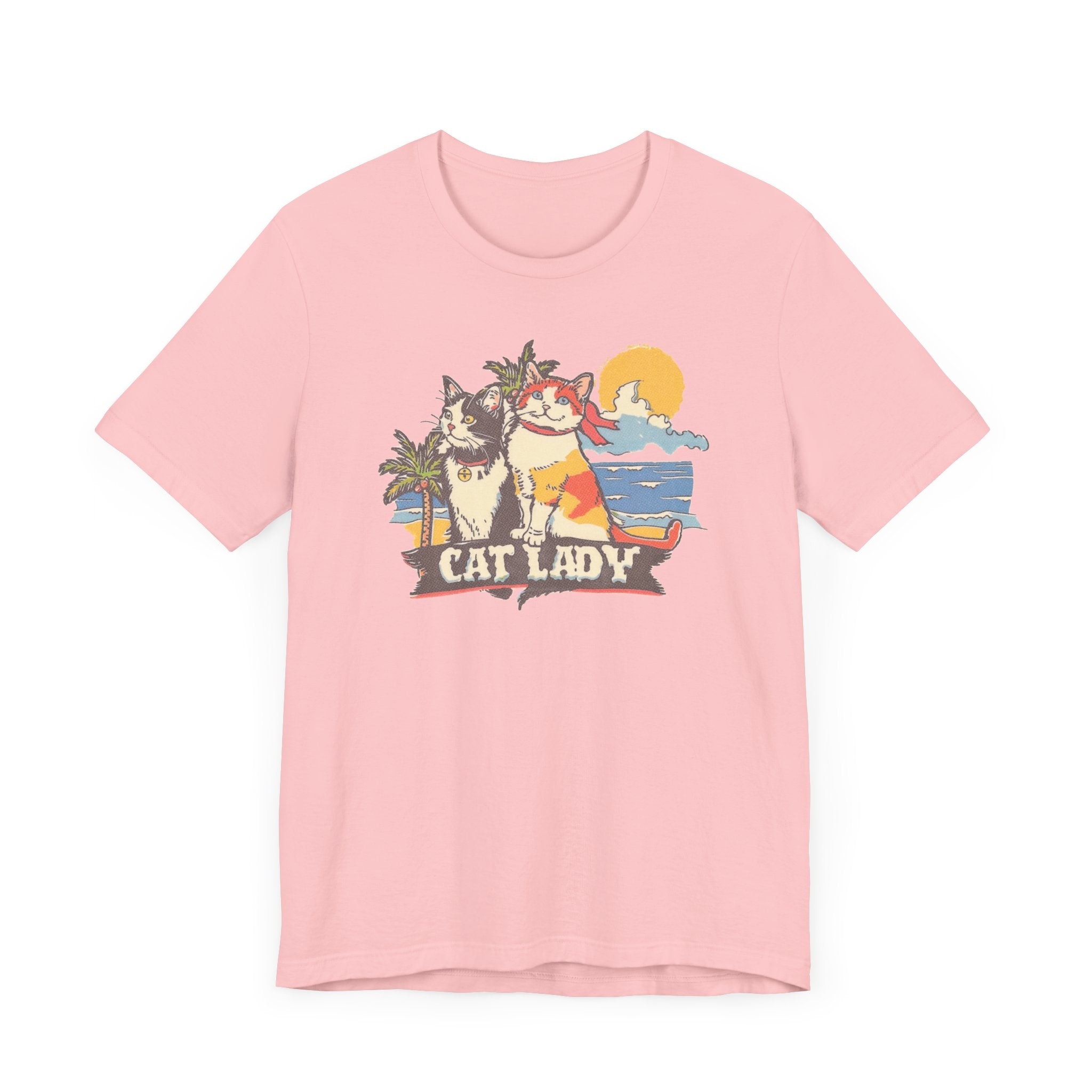 Cat Lady Beach T-Shirt - Fun Summer Feline Graphic Tee