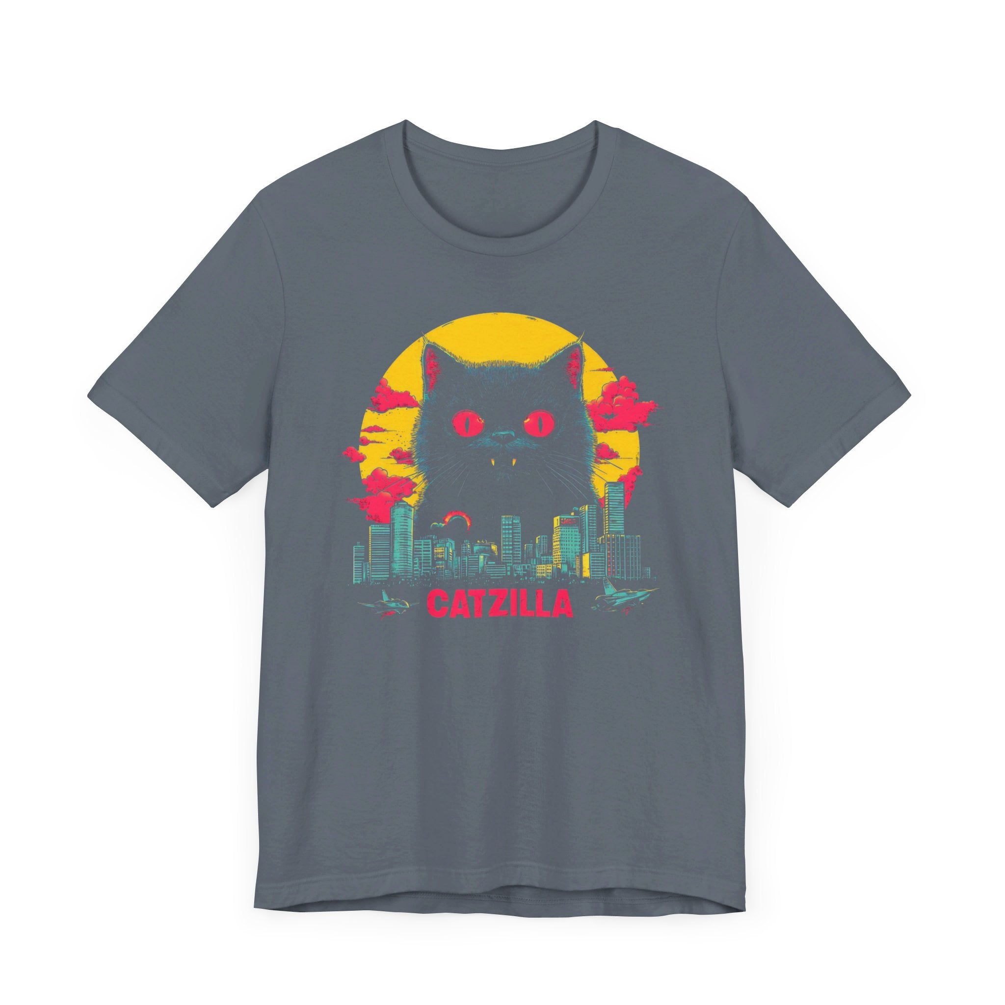 Catzilla Neon Night T-Shirt Retro Cat City Design