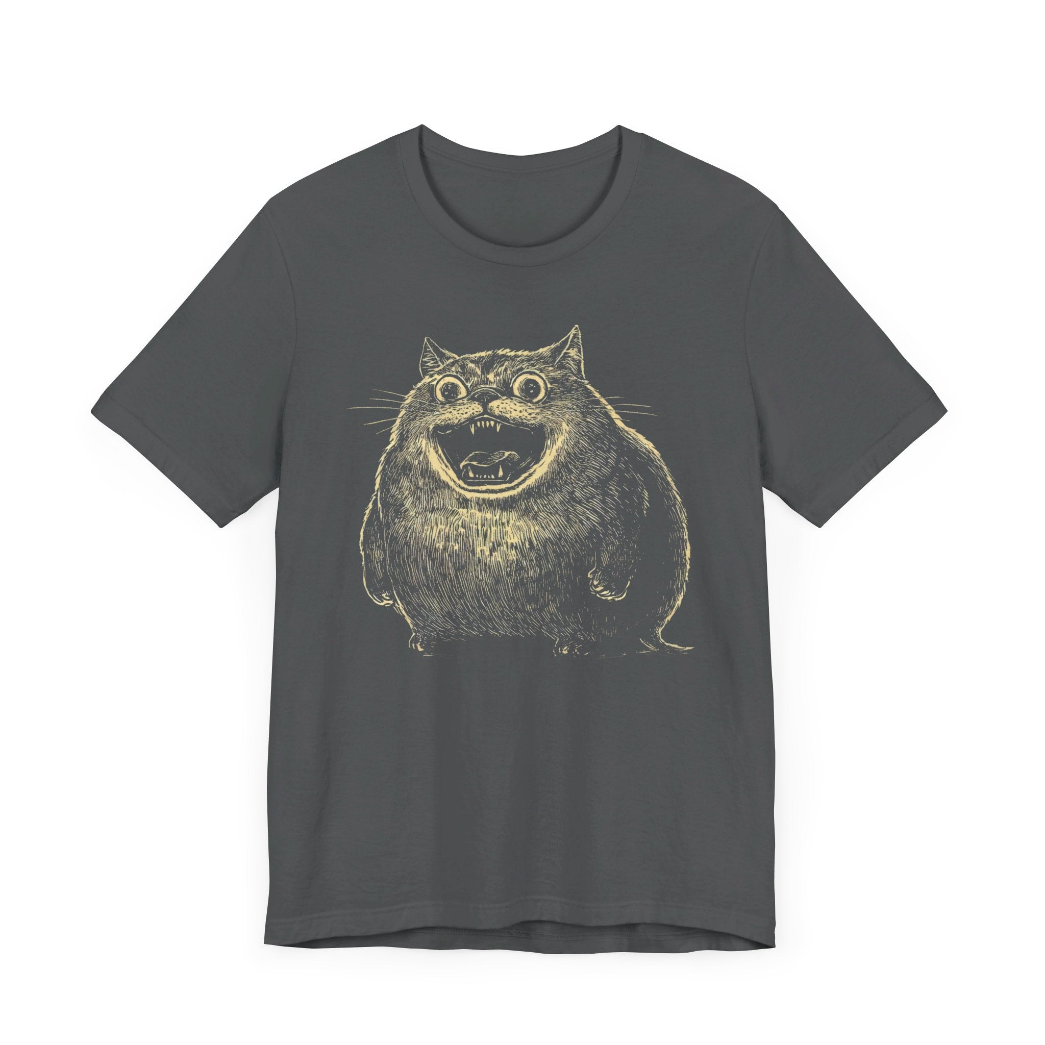 Hilarious Chonky Cat T-Shirt Cartoon Grinning Cat Tee