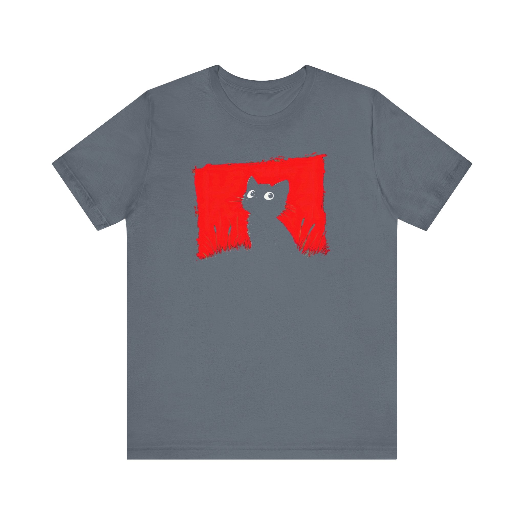 Minimalist Black Cat T-Shirt - Striking Red Background Design