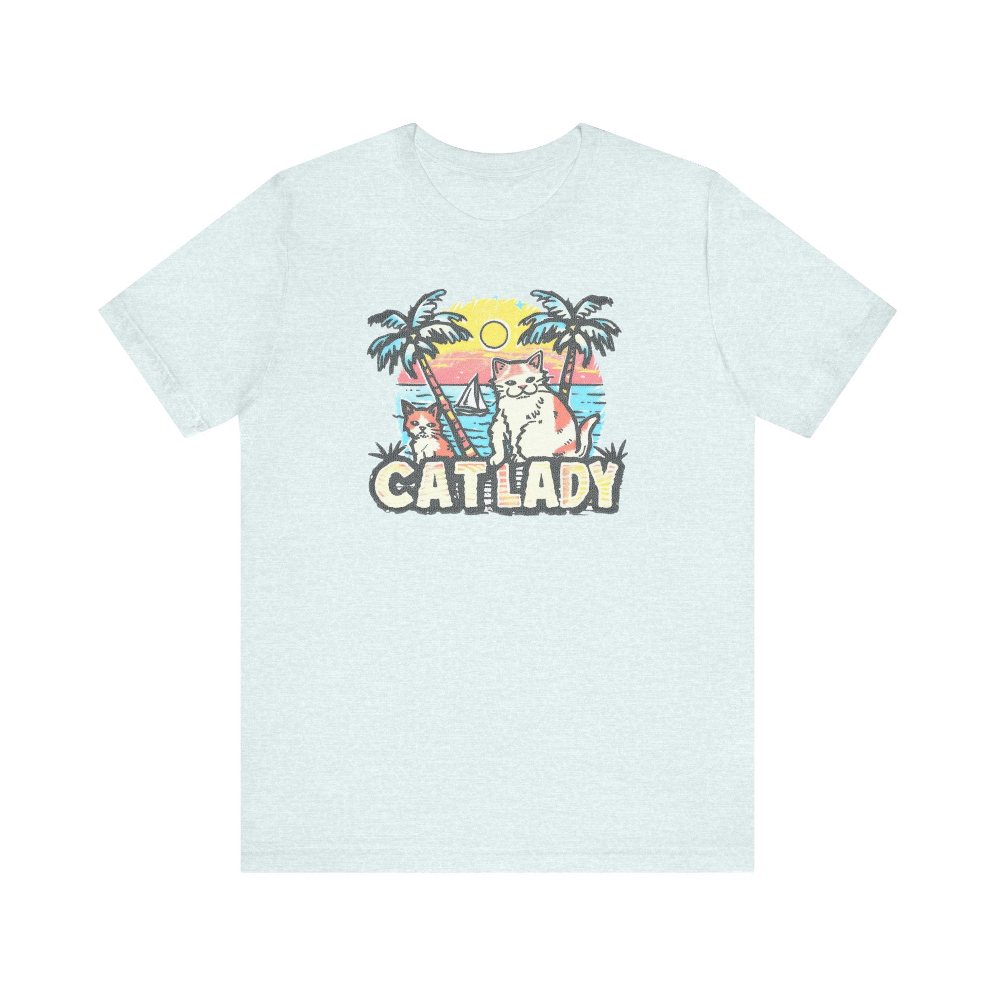 Cat Lady Tropical T-Shirt - Fun Summer Beach Feline Tee