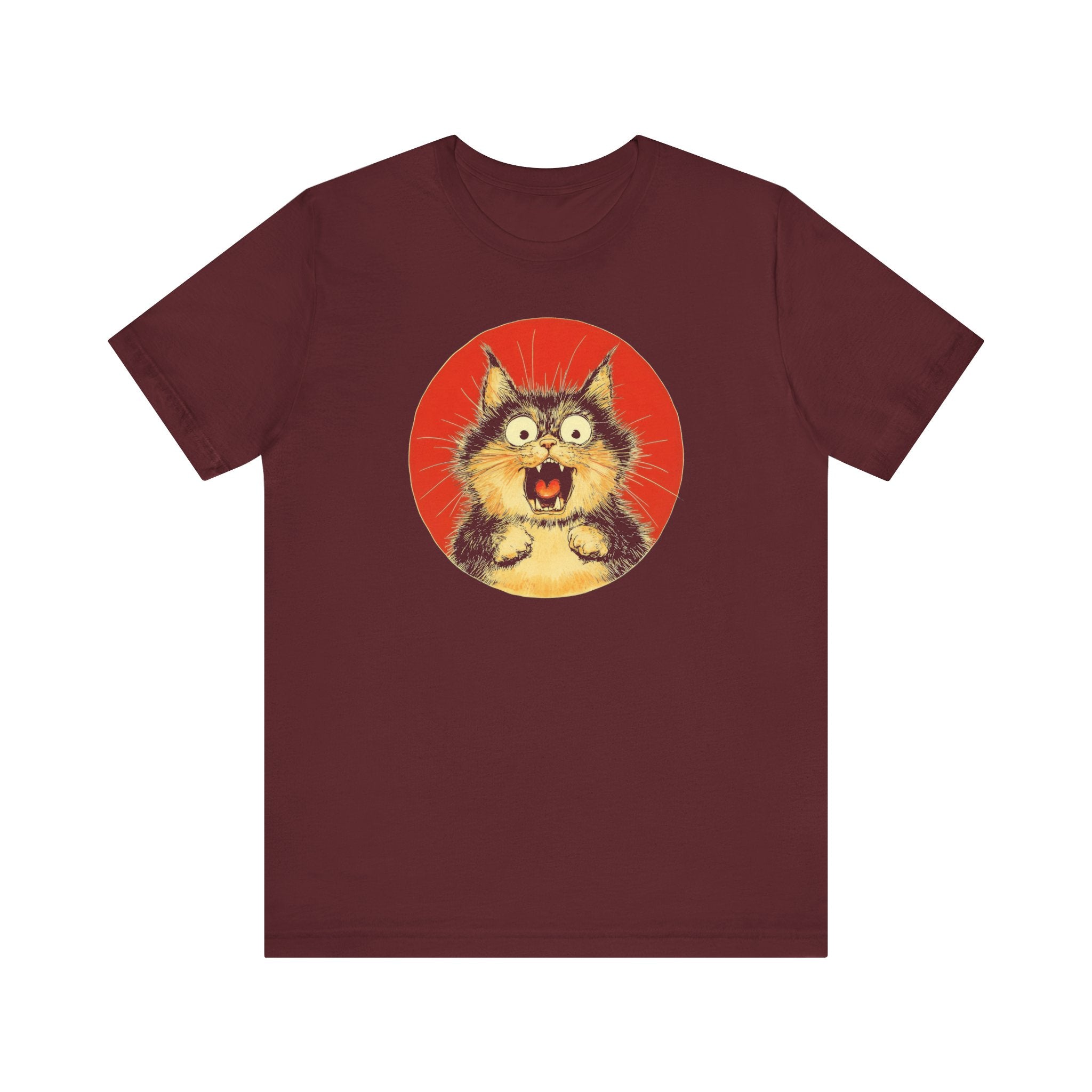 Surprised and Screaming Cat Graphic Tee – Vintage Style Cat Lover Shirt