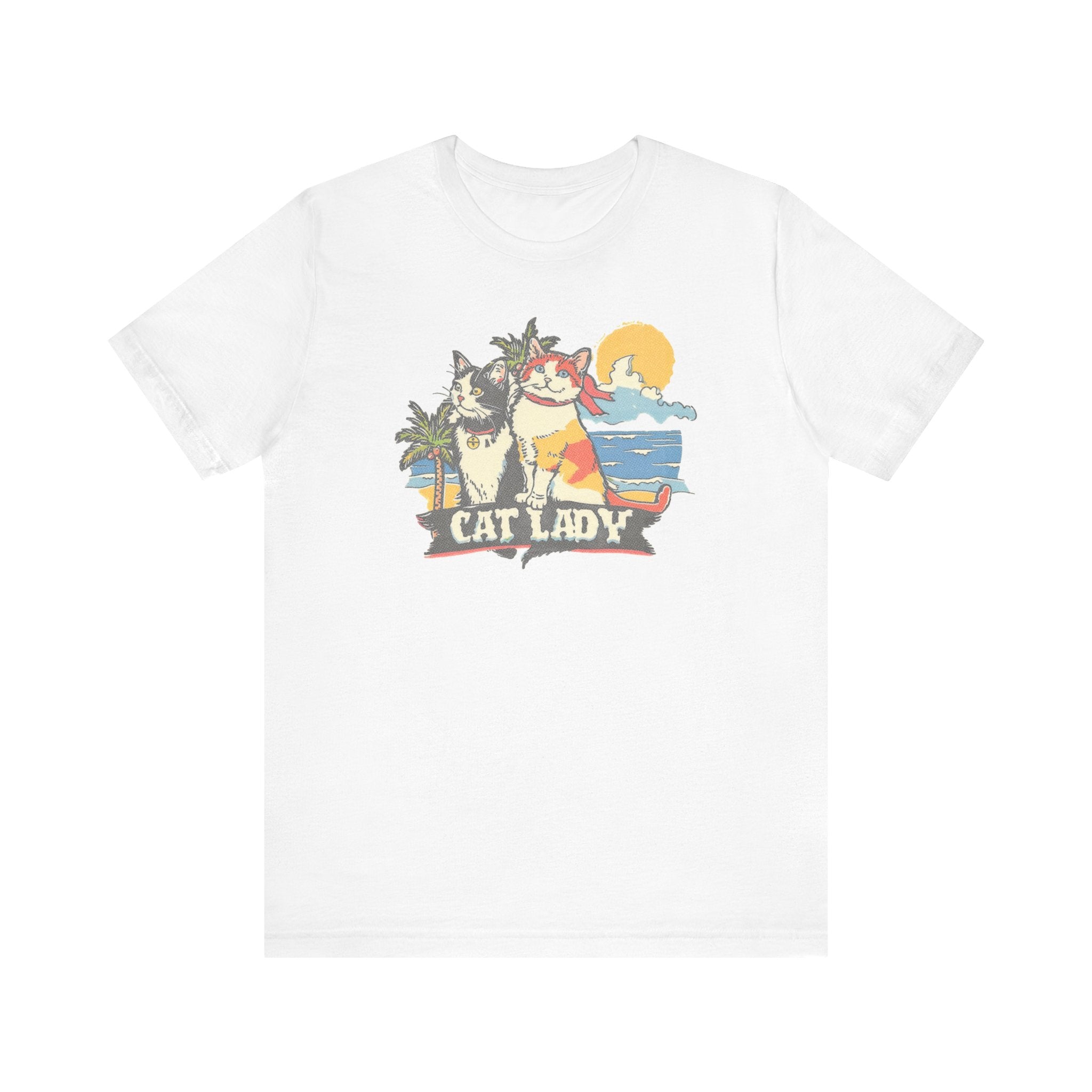 Cat Lady Beach T-Shirt - Fun Summer Feline Graphic Tee