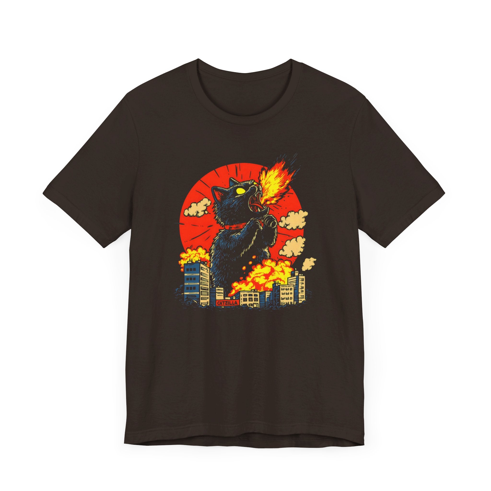 Catzilla Flame Roar T-Shirt Black Cat Firebreath Design