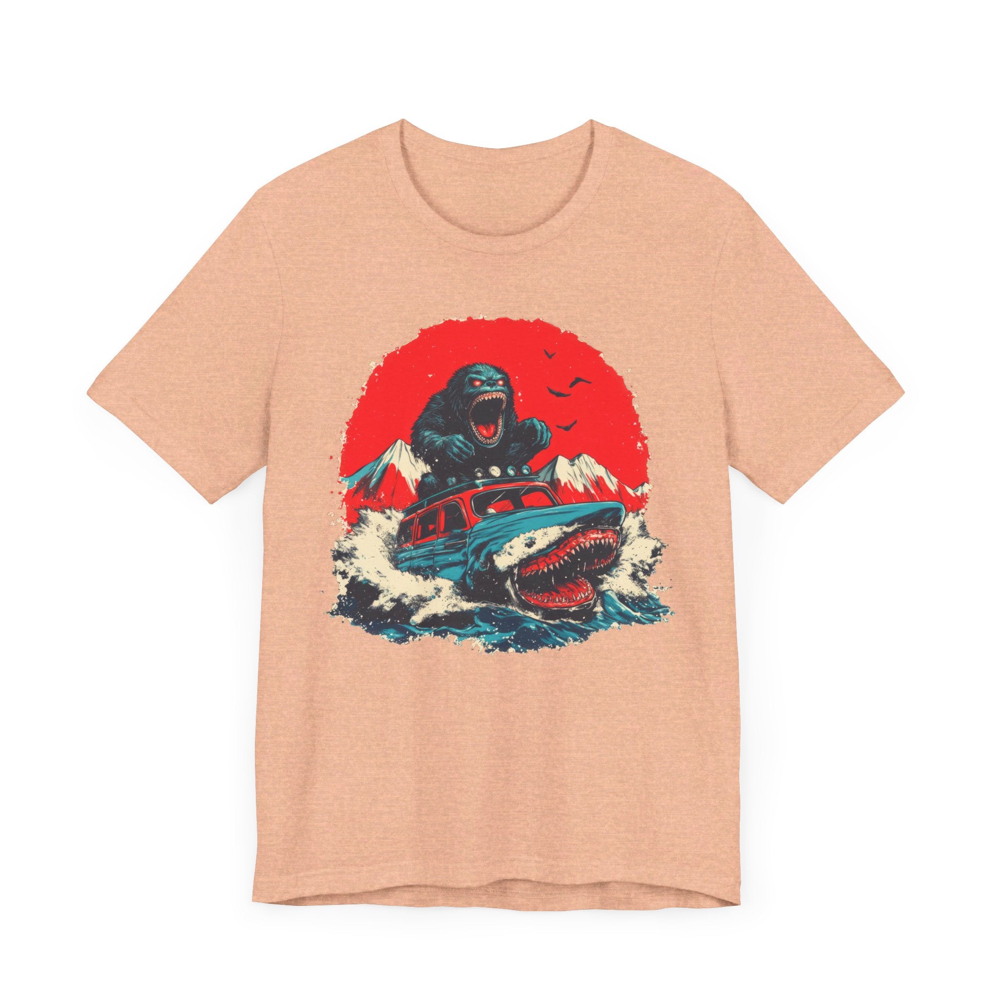 Bigfoot vs. Shark Adventure T-Shirt Fun and Bold Design