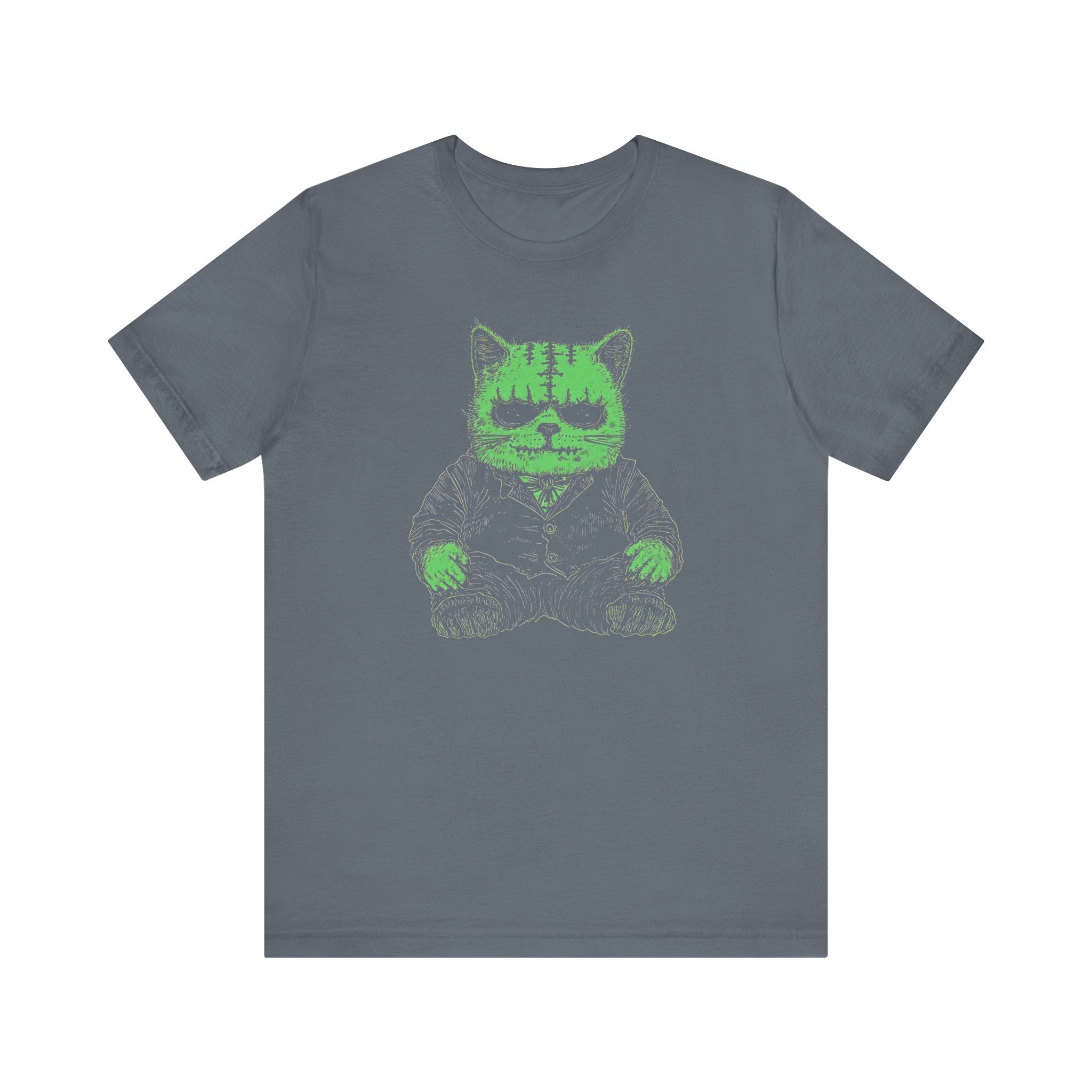 Franken-Kitty T-Shirt - Adorable Green Frankenstein Cat Design