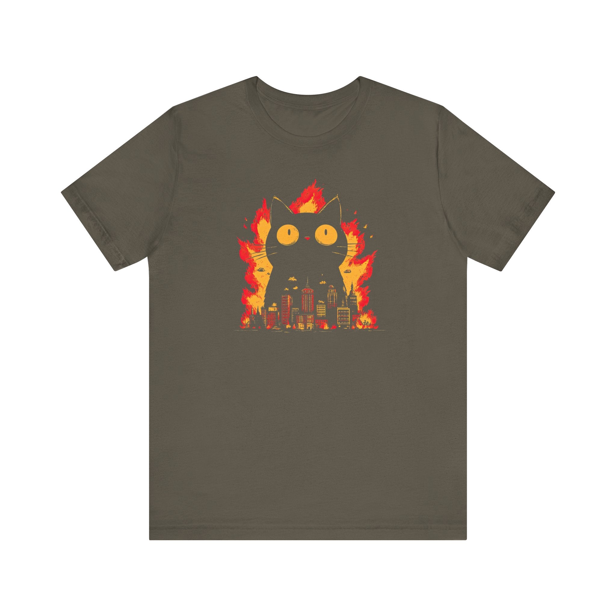 Catzilla Inferno T-Shirt Black Cat Fire City Design