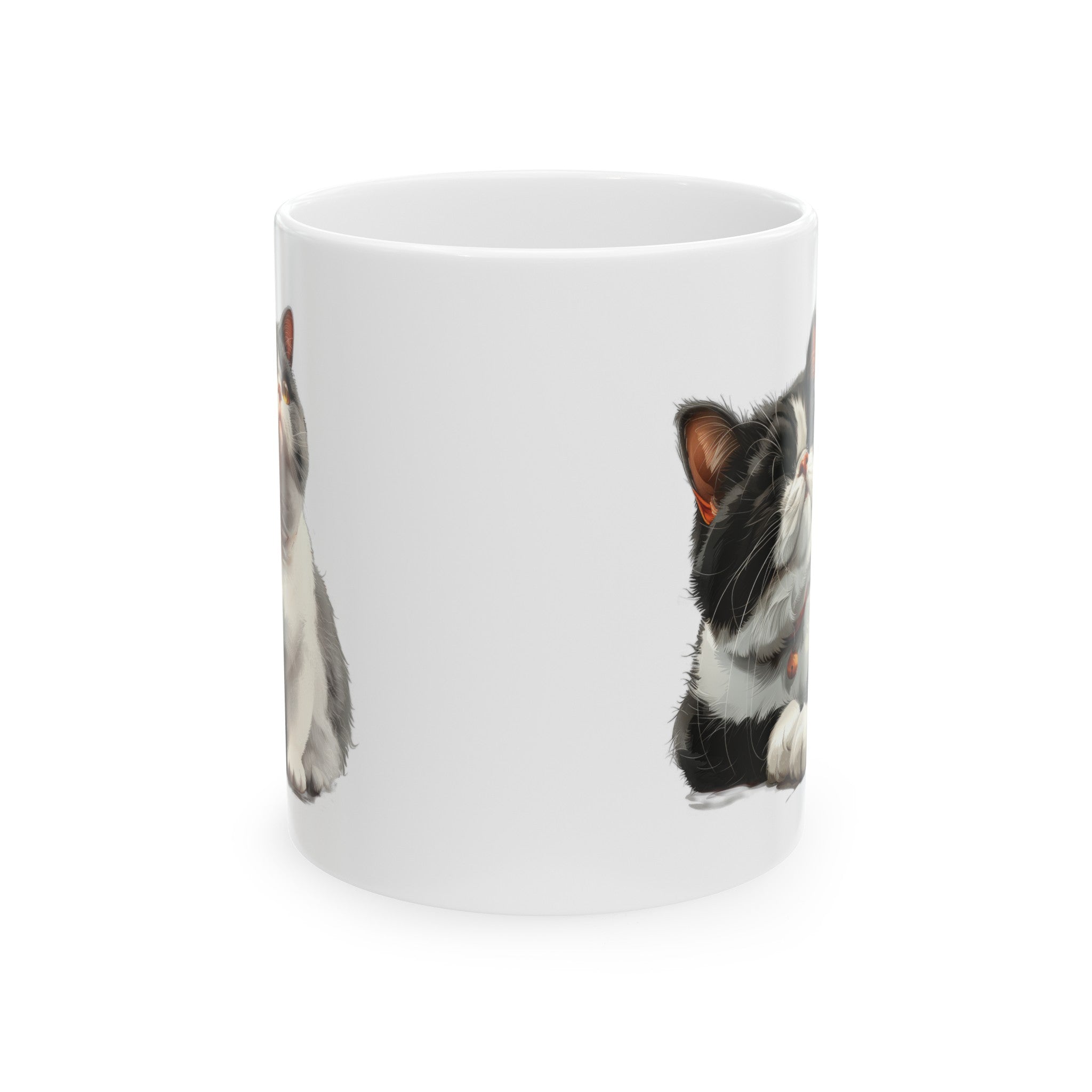 Sitting and Sleeping Tuxedo British Shorthair Cat Ceramic Mug, (11oz, 15oz)