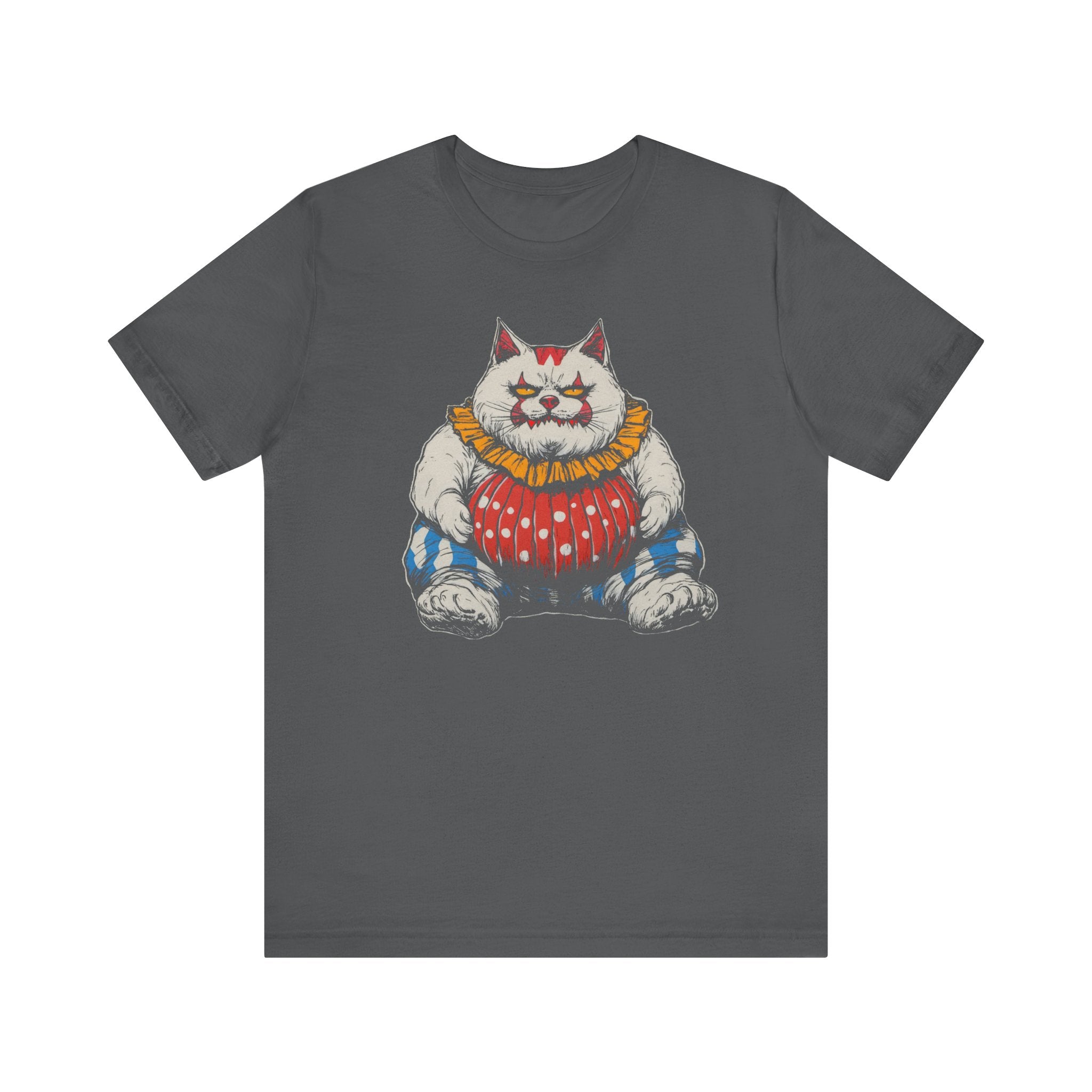 Clown Cat T-Shirt - Playful White Cat in Colorful Costume