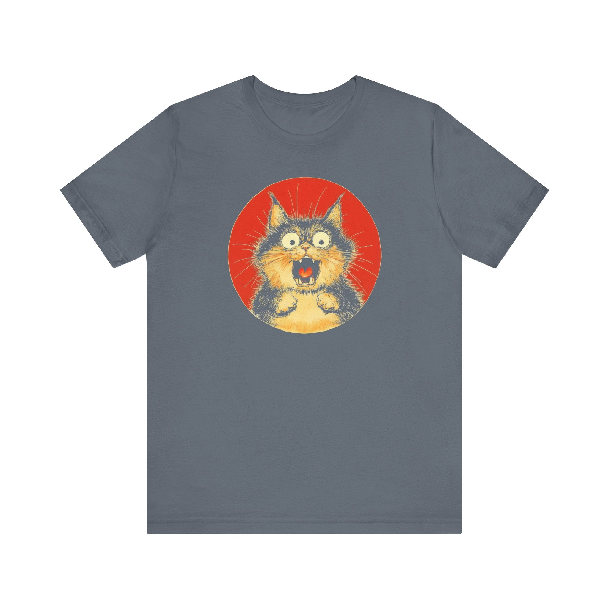 Surprised and Screaming Cat Graphic Tee – Vintage Style Cat Lover Shirt