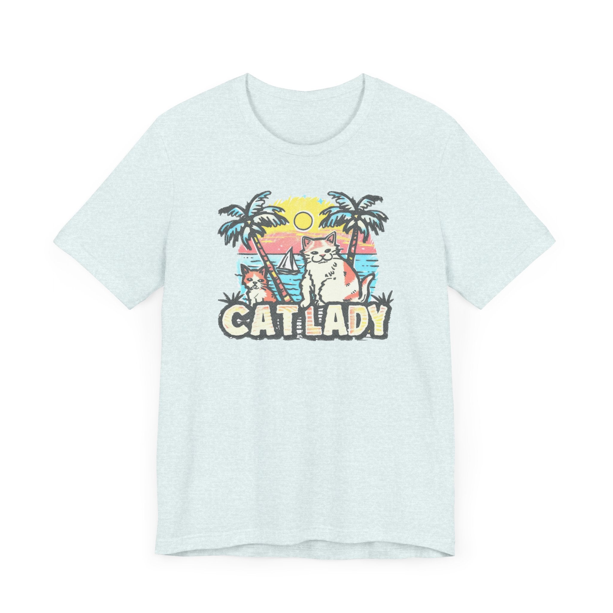 Cat Lady Tropical T-Shirt - Fun Summer Beach Feline Tee