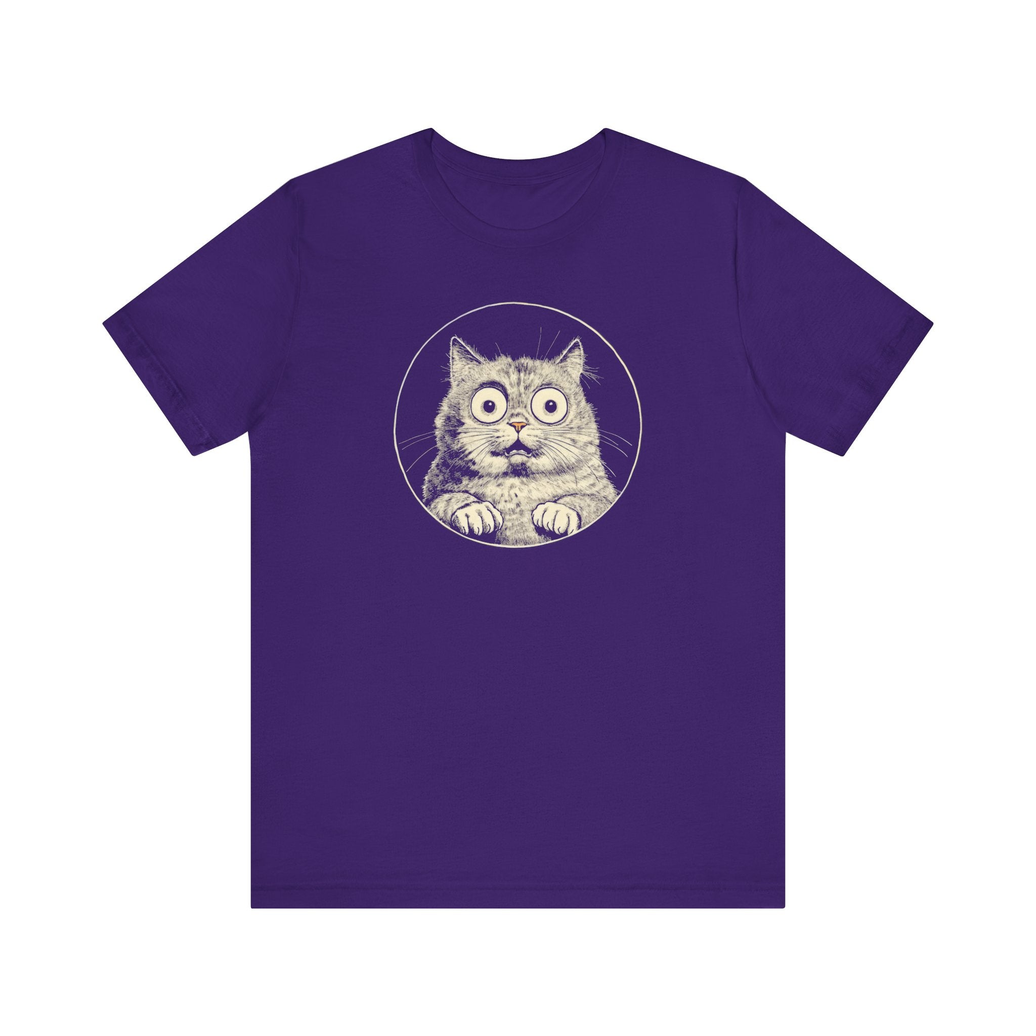 Wide-Eyed Cat Graphic Tee – Vintage Style Cat Lover Shirt