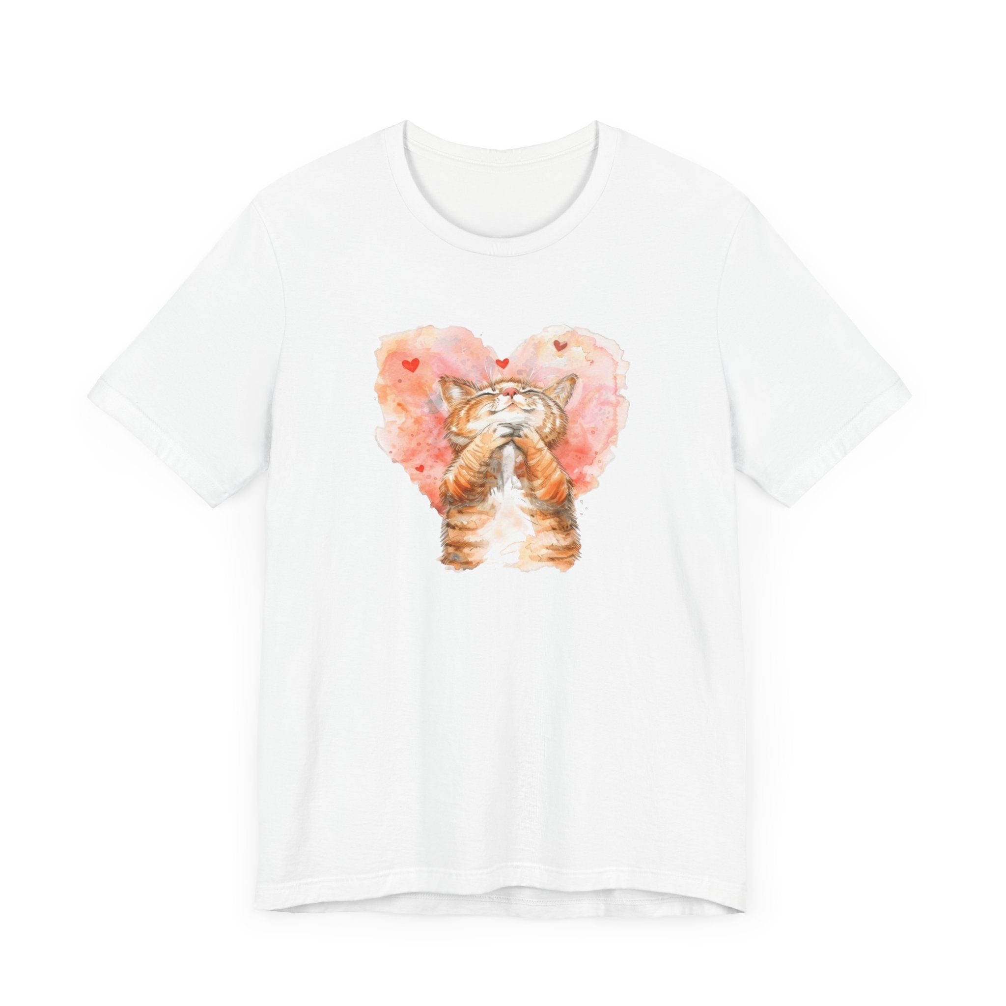 Love Whiskers Tee - Watercolor Heart & Cat T-Shirt