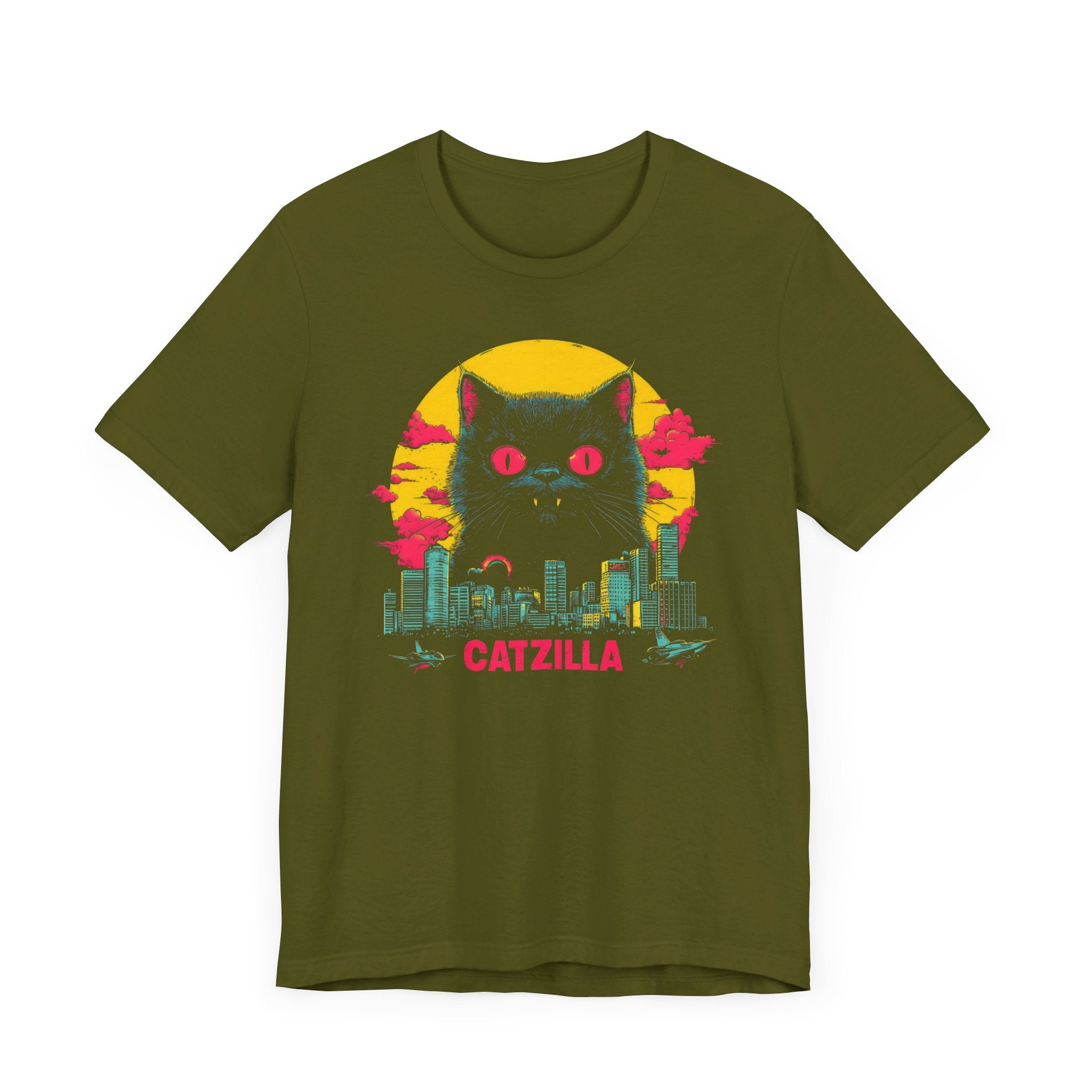 Catzilla Neon Night T-Shirt Retro Cat City Design