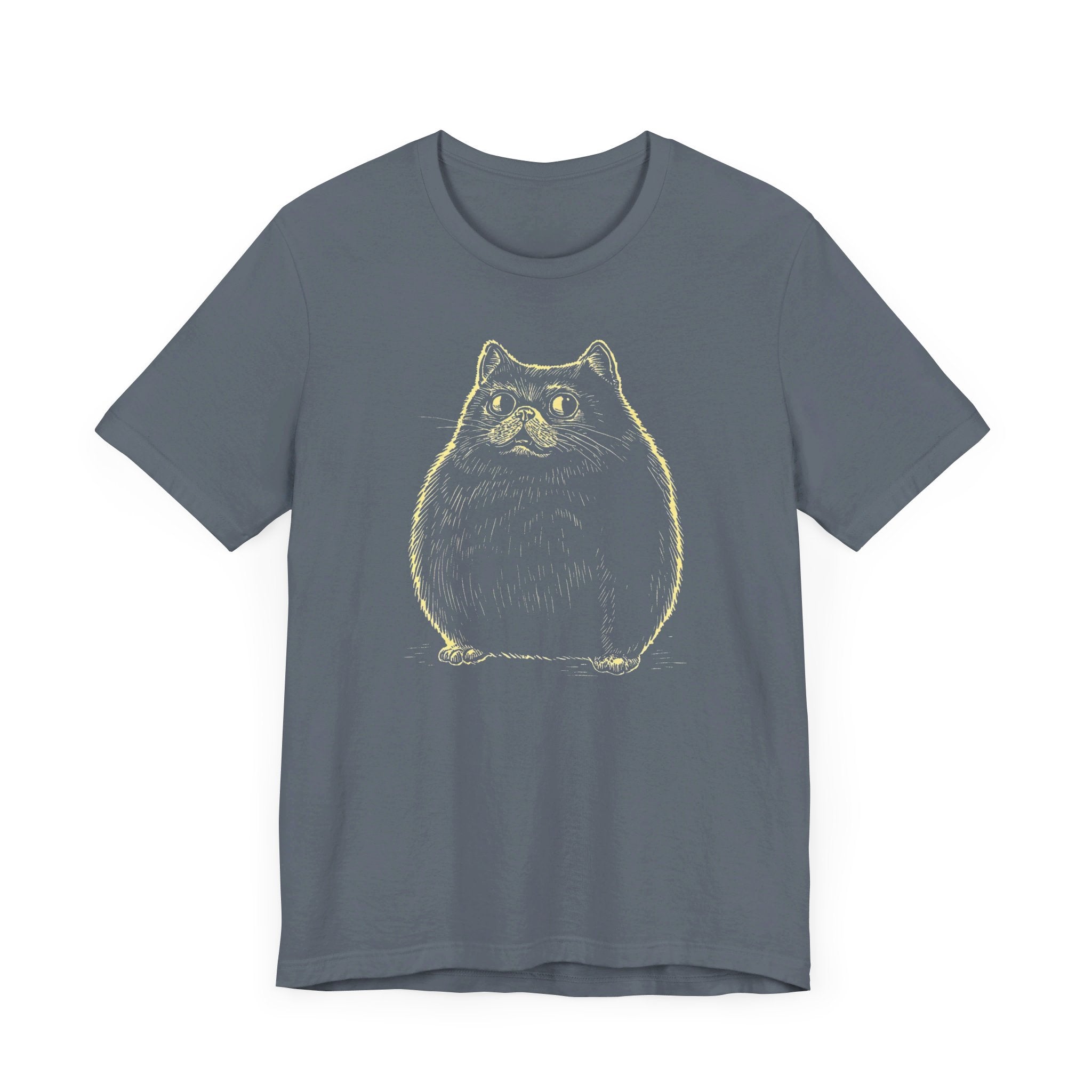 Chubby Black Cat Illustration T-Shirt