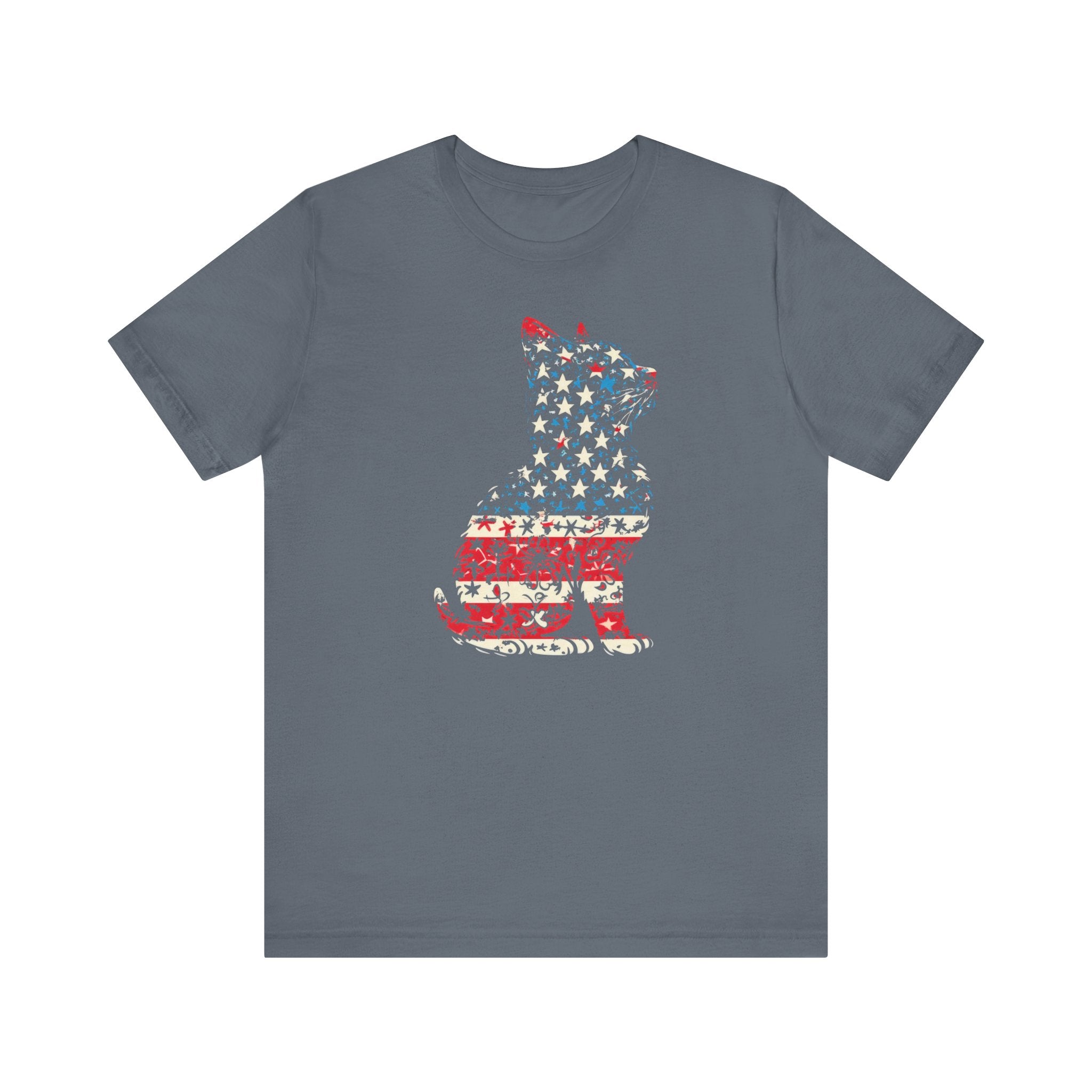 American Flag Cat T-Shirt - Patriotic Floral Design