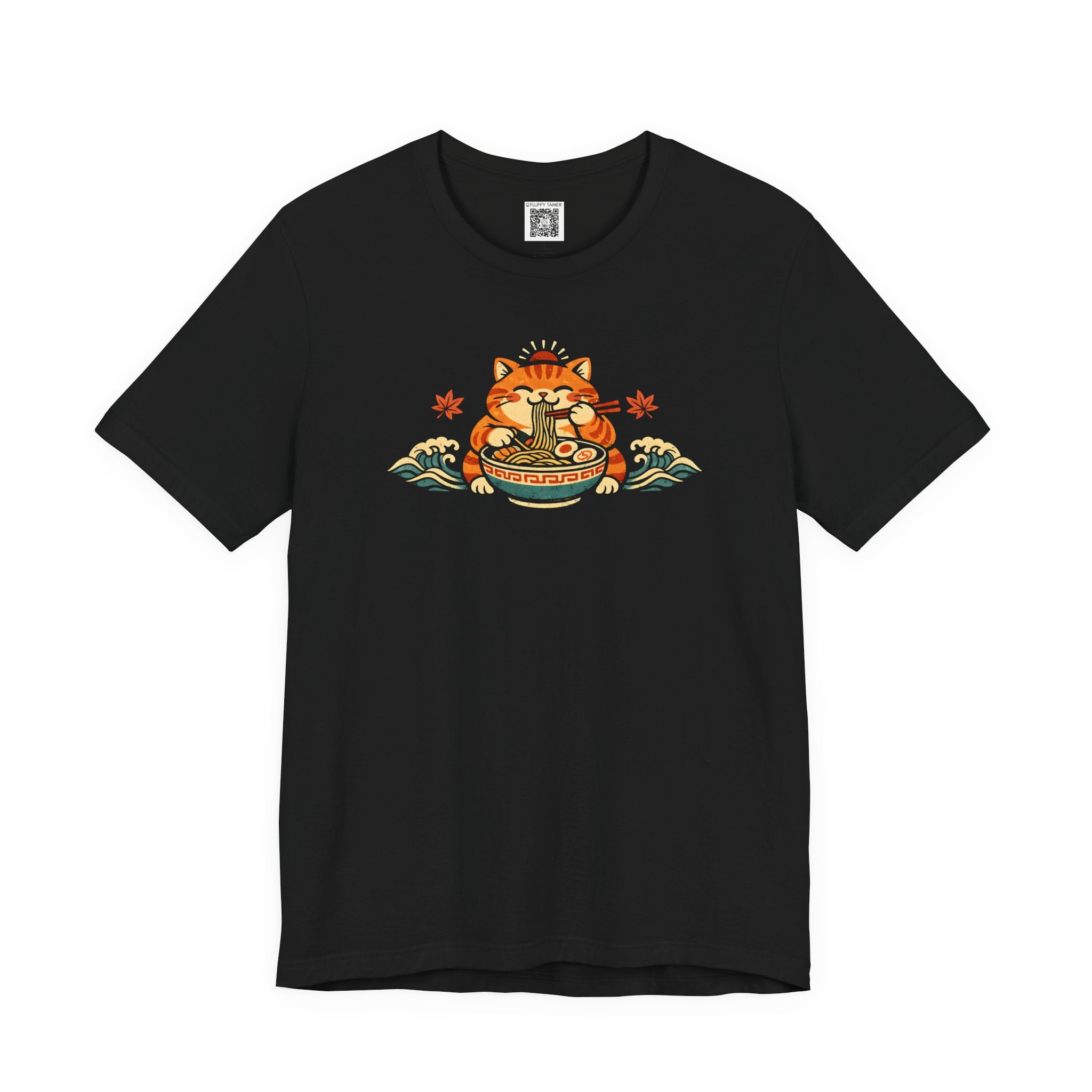 Unisex Jersey Short Sleeve Tee - Ramen Cat Graphic (Black, XS-5XL)
