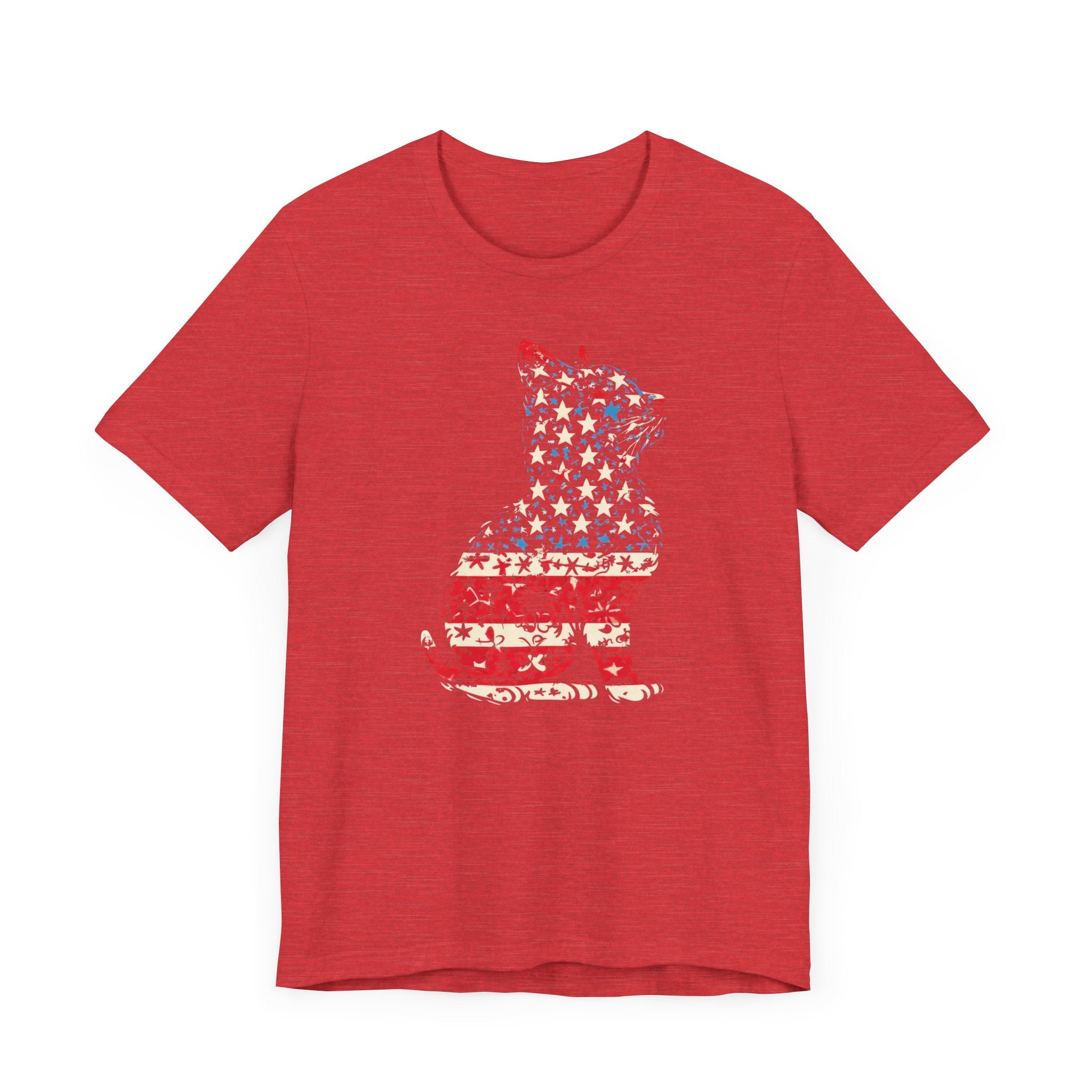 American Flag Cat T-Shirt - Patriotic Floral Design