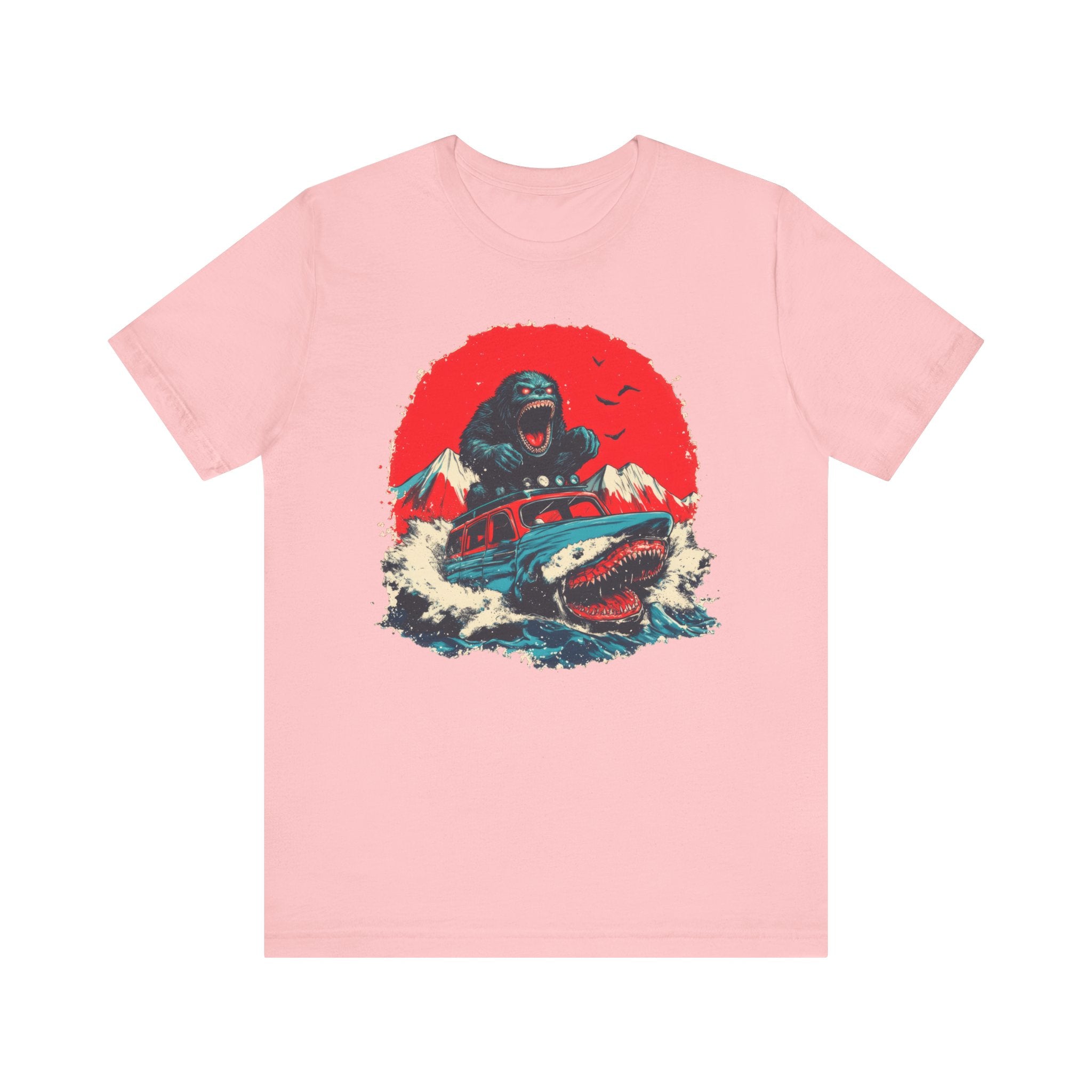 Bigfoot vs. Shark Adventure T-Shirt Fun and Bold Design