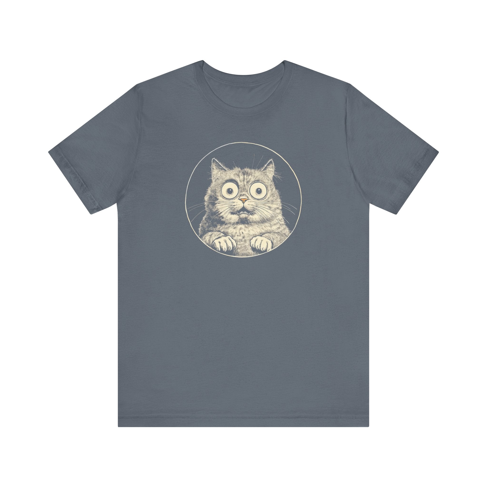 Wide-Eyed Cat Graphic Tee – Vintage Style Cat Lover Shirt